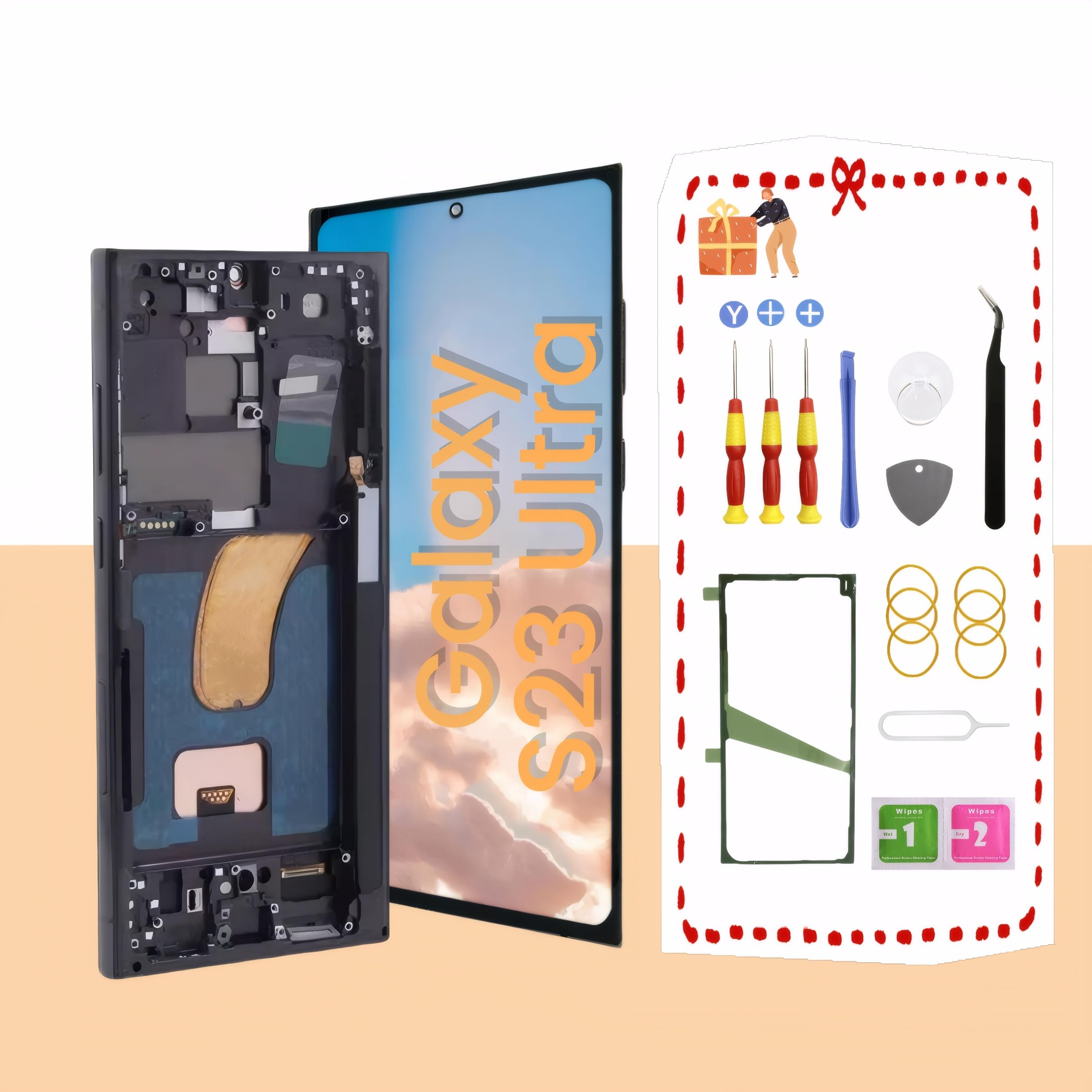 OLED Screen Replacement for Samsung Galaxy S23 Ultra 5G (S918U/S918A) - Full LCD Display Assembly with Touch Digitizer, Frame & Repair Tools - US Version (Black) - Perfect for DIY Phone Screen Repair & Replacement