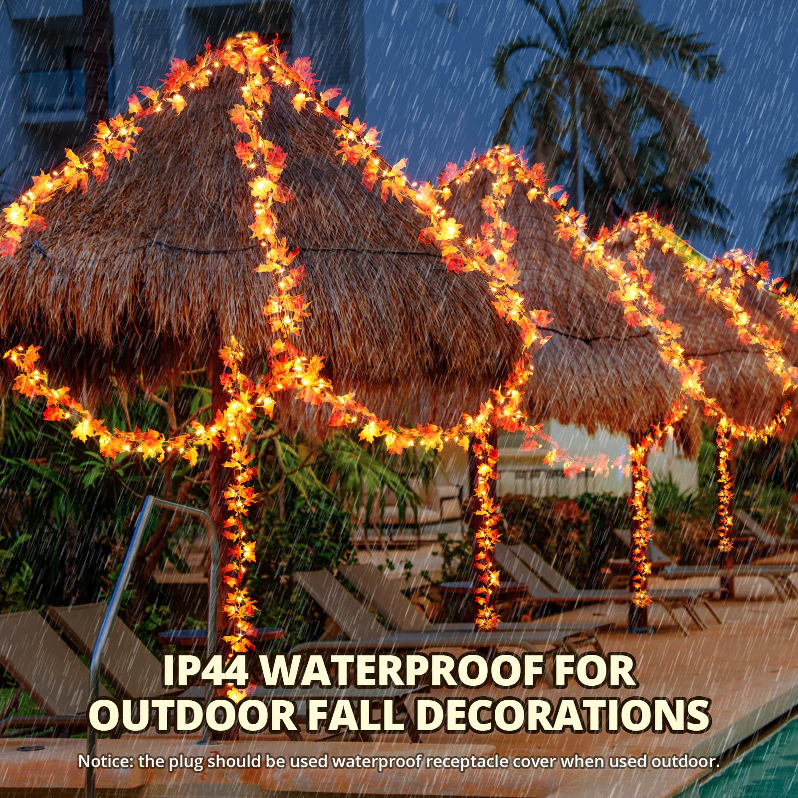 9FT Plug-in Thanksgiving Lights - 50 Bulbs Maple Leaves Fall Garland for Indoor & Outdoor Decor | Connectable Autumn Lighting for Halloween, Thanksgiving, Holiday Parties & Seasonal Home Decorations