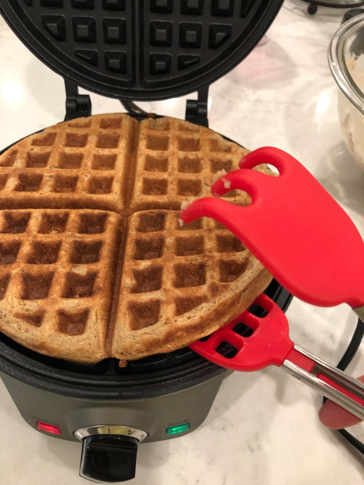 **Waffle Batter Dispenser & Waffle Tongs Set - Perfect Fluffy Waffles Every Time! Pancake, Cupcake, Muffin & Cookie Batter Measuring Tool for Quick Filling - Ideal for Breakfast, Brunch & Baking at Home**
