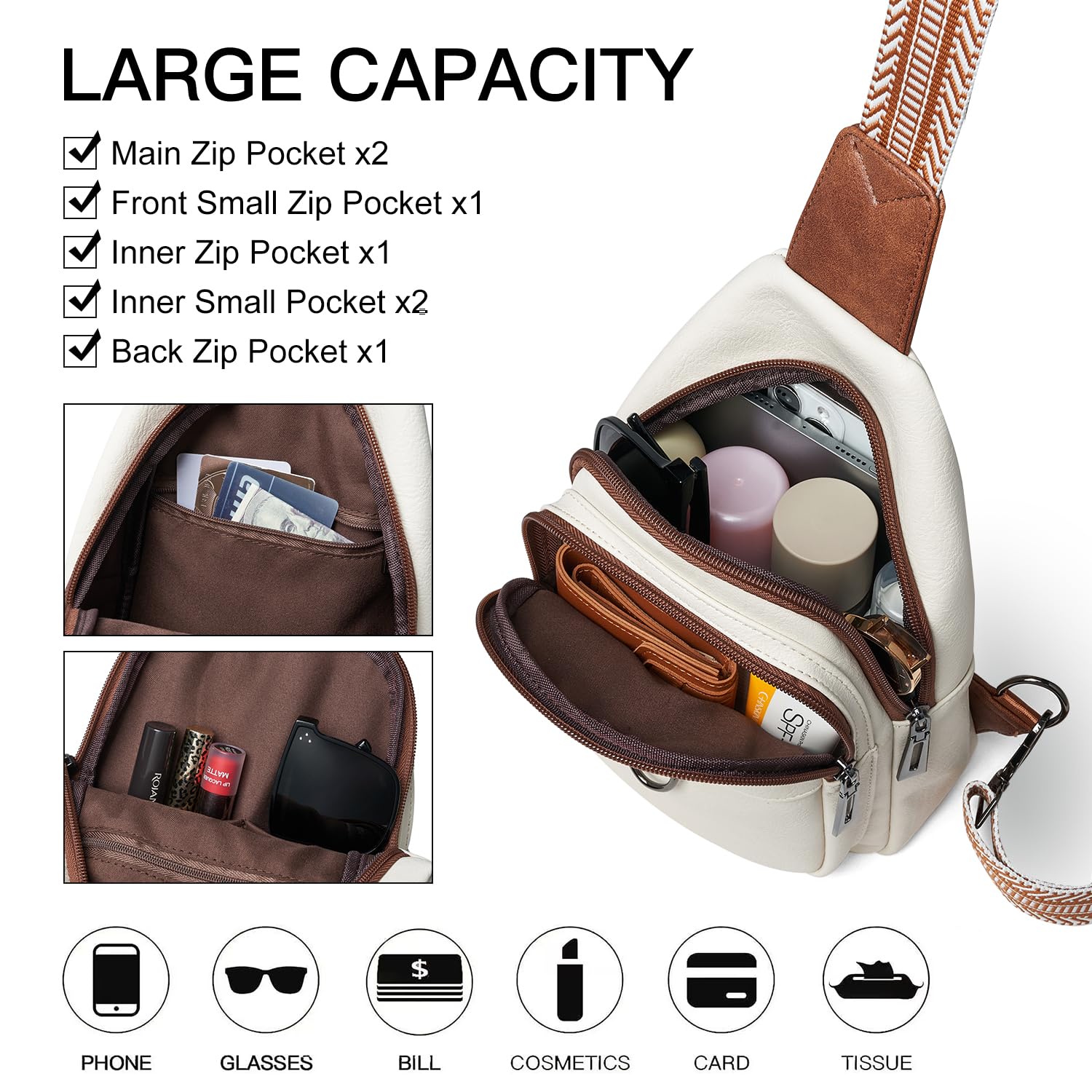 7L Anti-Theft Sling Bag for Women & Men - Crossbody Chest Belt Bag, Small Travel Backpack, Faux Leather Daypack Purse - Perfect for Hiking, Commuting & Daily Use