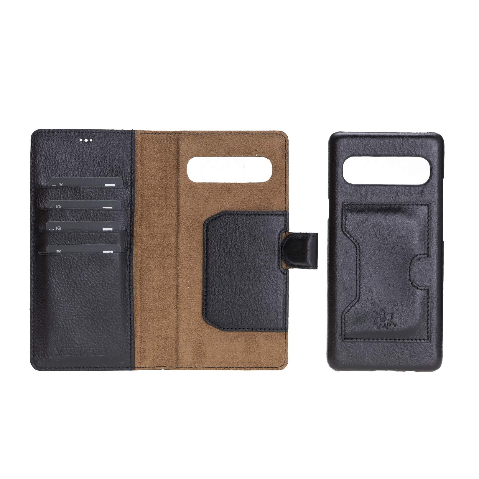 Venito Florence Genuine Leather Wallet Phone Case for Samsung Galaxy S10 5G - RFID Blocking for Security - Detachable Magnetic Wallet - Rustic Black - Perfect for Travel, Business & Everyday Use