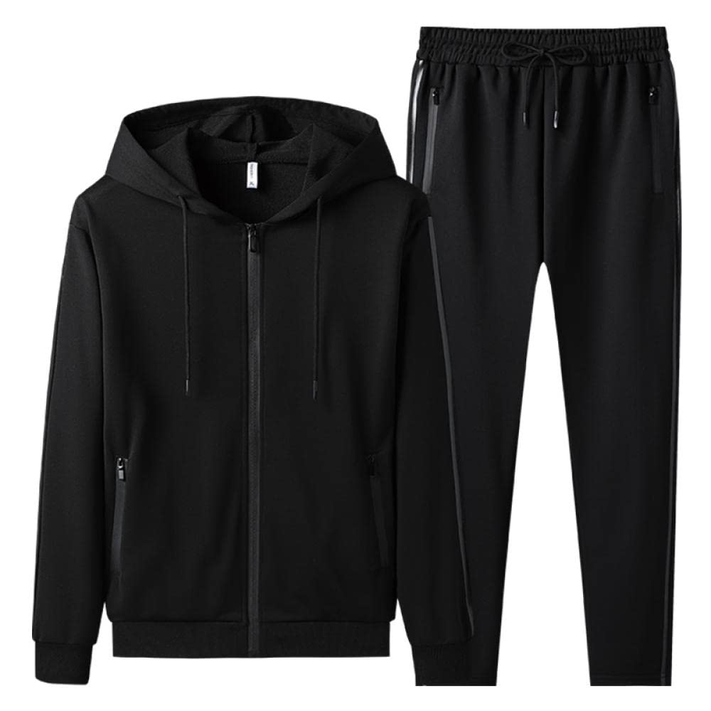 KKLLHSH Black Loose Fit Men's Casual Sweatshirt & Tracksuit Set - Comfortable Sportswear for Gym, Running & Streetwear Fashion