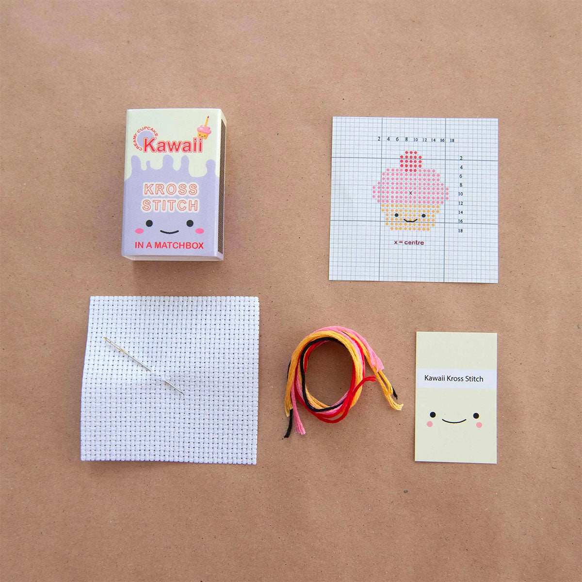 Mini Matchbox Cross Stitch Kit - Kawaii Cupcake Embroidery Set for Beginners | DIY Tiny Handmade Gift for Friends, Birthday Party Favors, Craft Room Decor