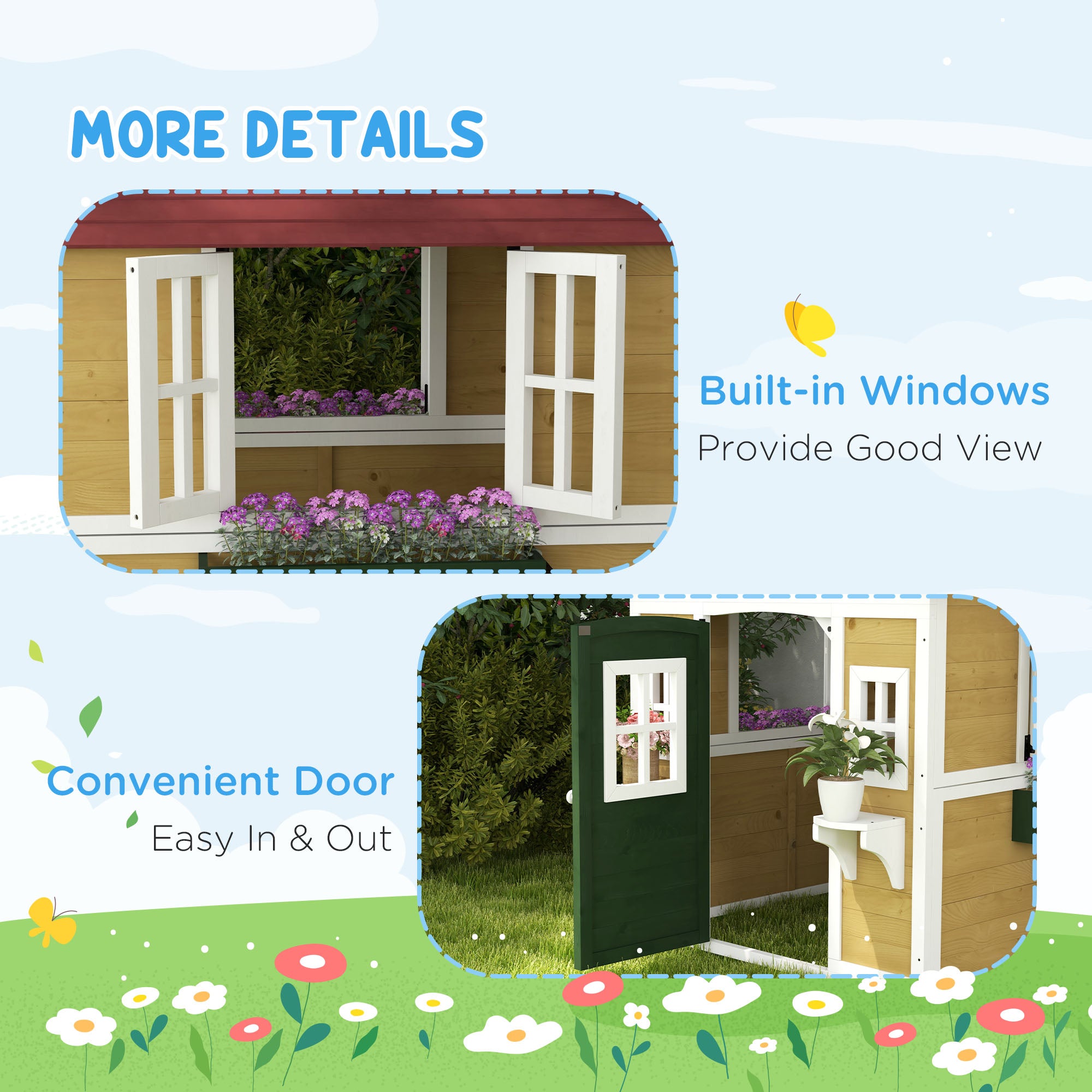 Outsunny Wooden Playhouse for Kids - Outdoor Playhouse with Door & Windows - Perfect for Backyard, Garden, and Playground Fun