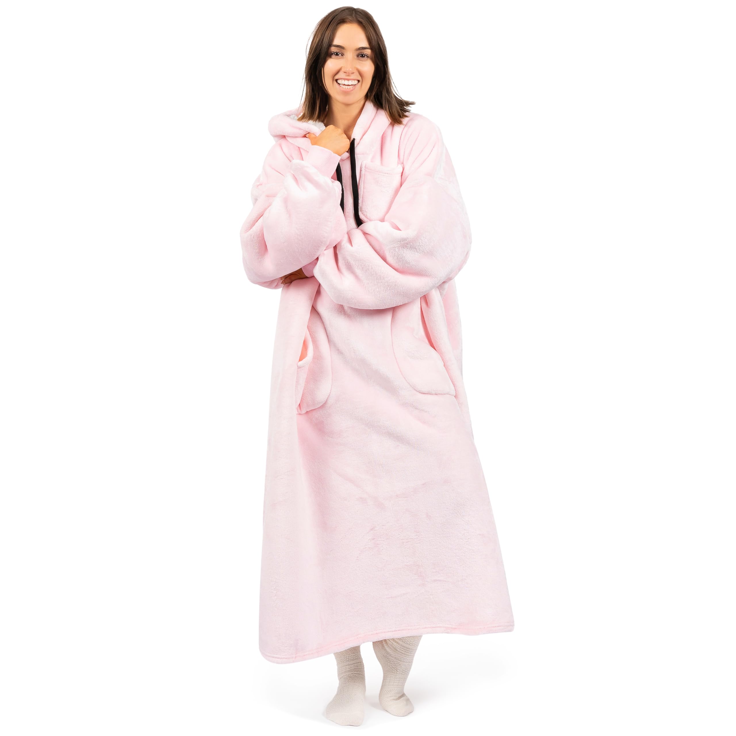 PAVILIA Wearable Blanket Hoodie for Women & Men - Sherpa Fleece Oversized Sweatshirt Blanket with Hood | Cozy Loungewear for Home, Camping & Outdoor Activities