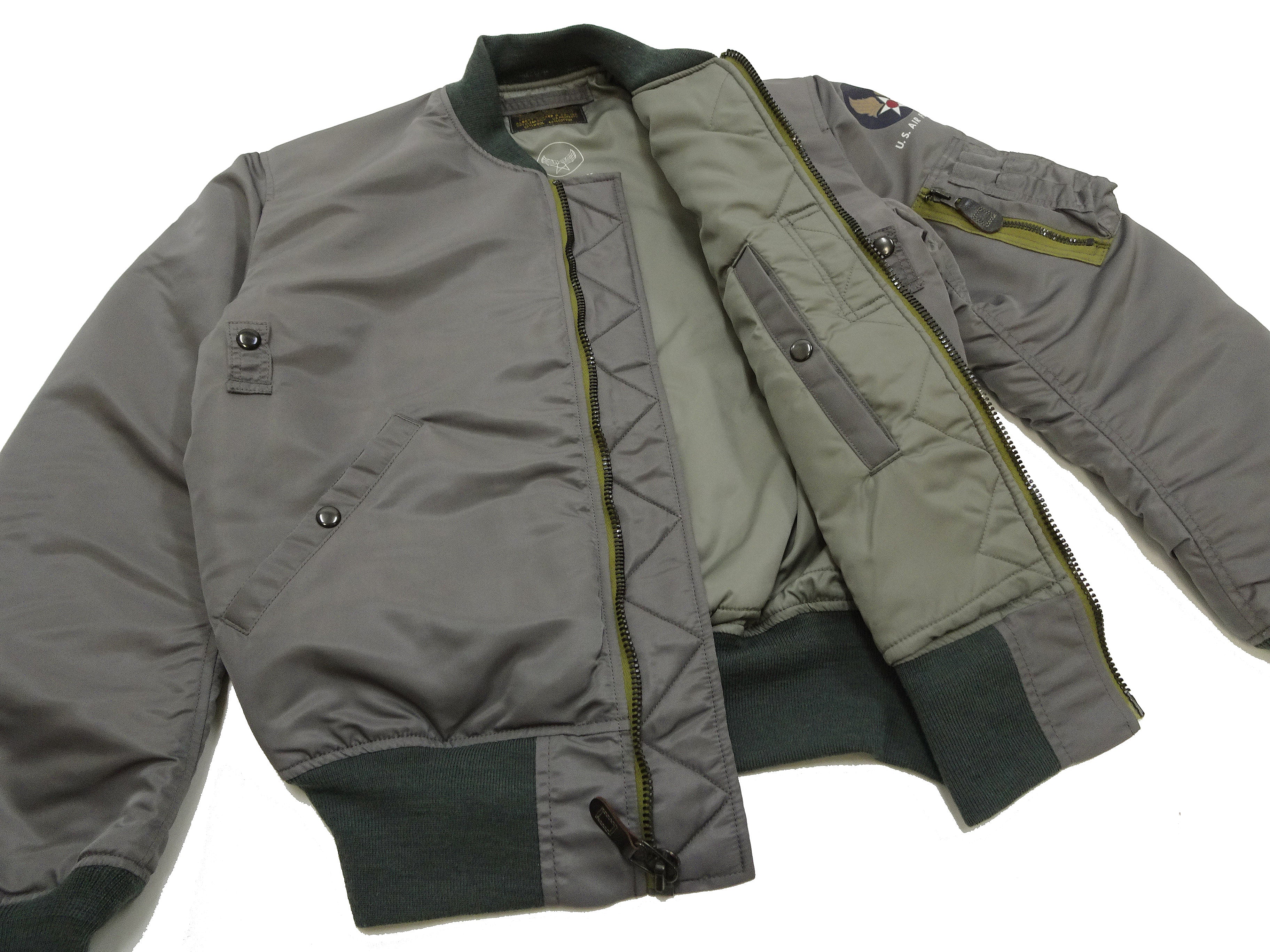 TOYS McCOY MA-1 Flight Jacket for Men - Authentic Albert Turner MA1 Bomber Jacket Reproduction in Sage Gray (TMJ2432) | Vintage Style Outerwear for Casual Wear & Aviation Enthusiasts