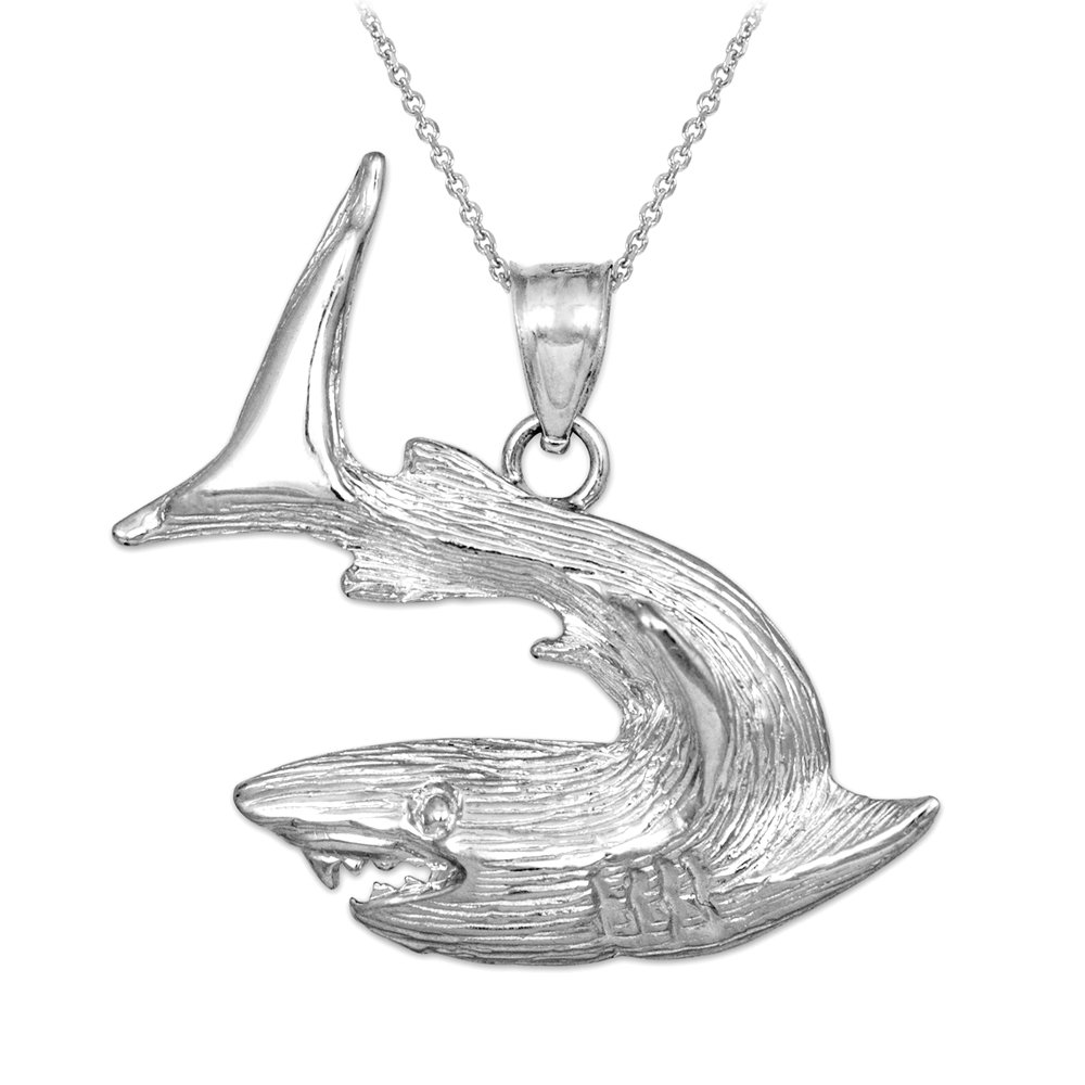 925 Sterling Silver Textured Shark Charm Pendant Necklace for Men & Women - Perfect for Beach Parties, Gifts & Everyday Fashion Accessories