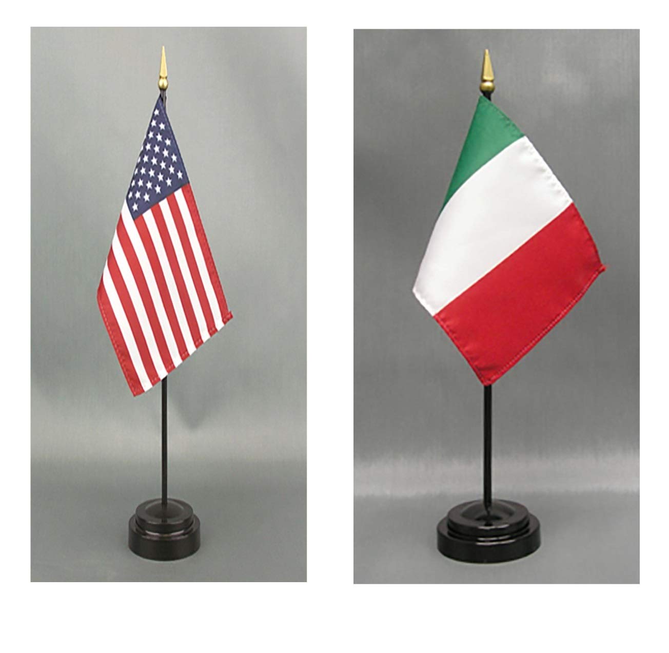 4x6 Inch Italy & American Desk Flag Set - Rayon Fabric, 2 Stands - Perfect for Office Decor, Patriotic Displays & International Events