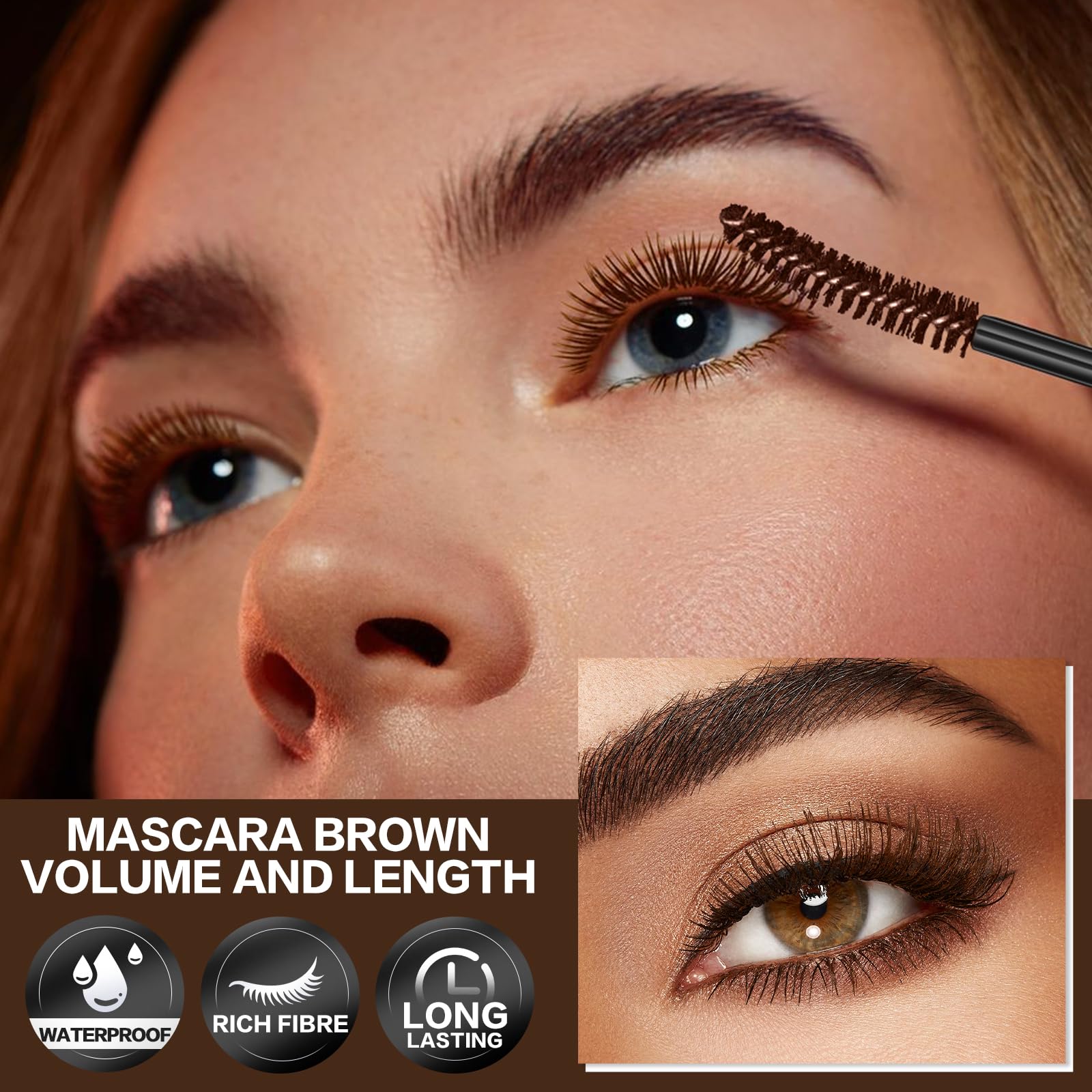 FOCALLURE Lengthening & Volumizing Fiber Lash Mascara - Smudge Proof, Long Lasting Brown Mascara for Natural Eye Makeup | Perfect for Daily Wear, Date Night & Special Occasions