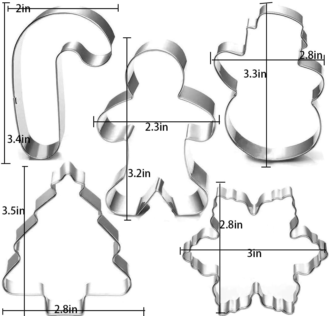 5-Piece Christmas Cookie Cutter Set - Snowman, Tree, Gingerbread Man, Snowflake & Candy Cane Shapes | Holiday Baking Decorations for Cookies, Gingerbread Houses & Festive Treats