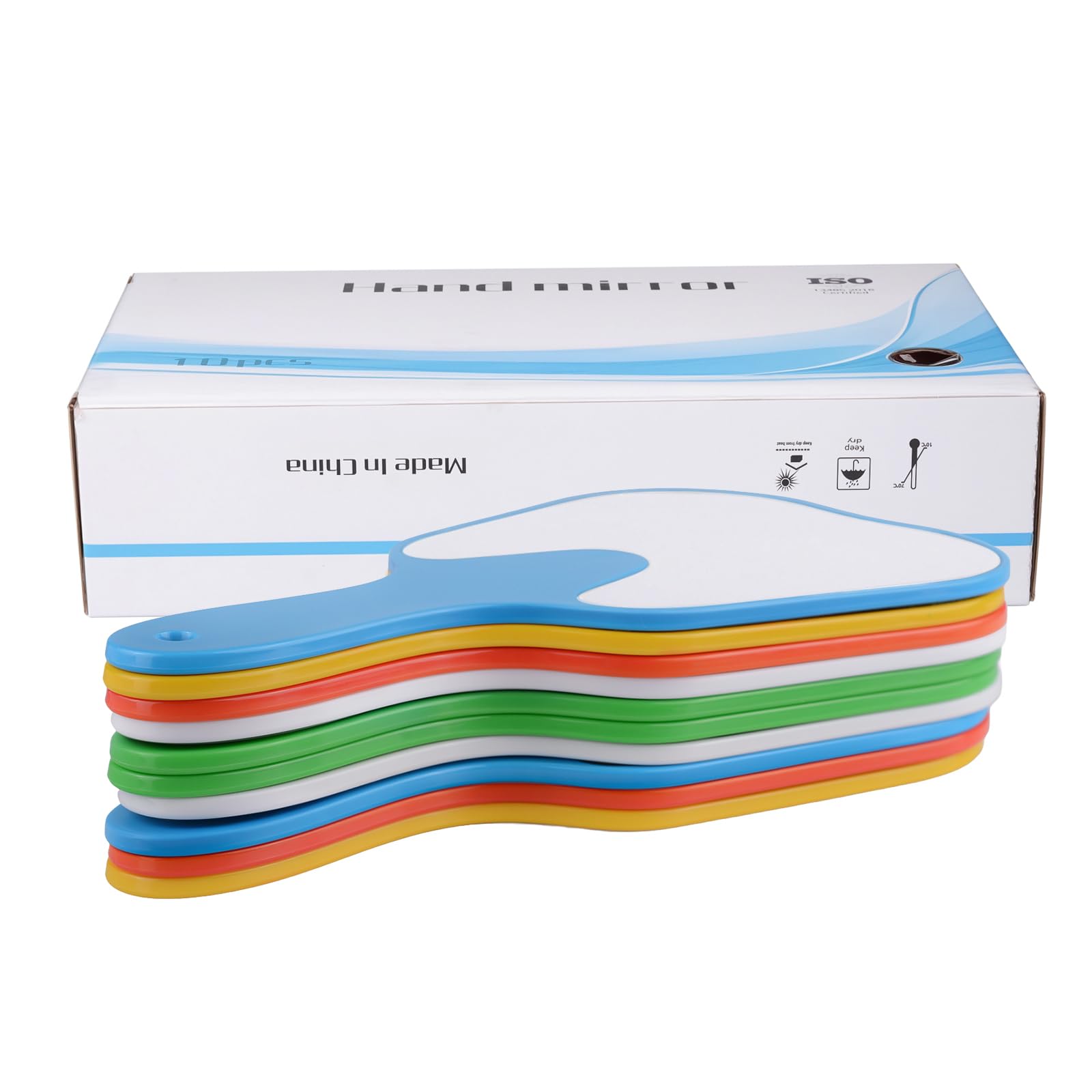 10 Pack Handheld Dental Mirror Set - Tooth Shaped, Removable Film, 5 Molar-Shaped Patient Mirrors (25x13cm/9.8x5.1in) - Frameless White Tabletop Mount for Dentists & Dental Students - Perfect for Dental Exams, Cleanings & Orthodontic Procedures