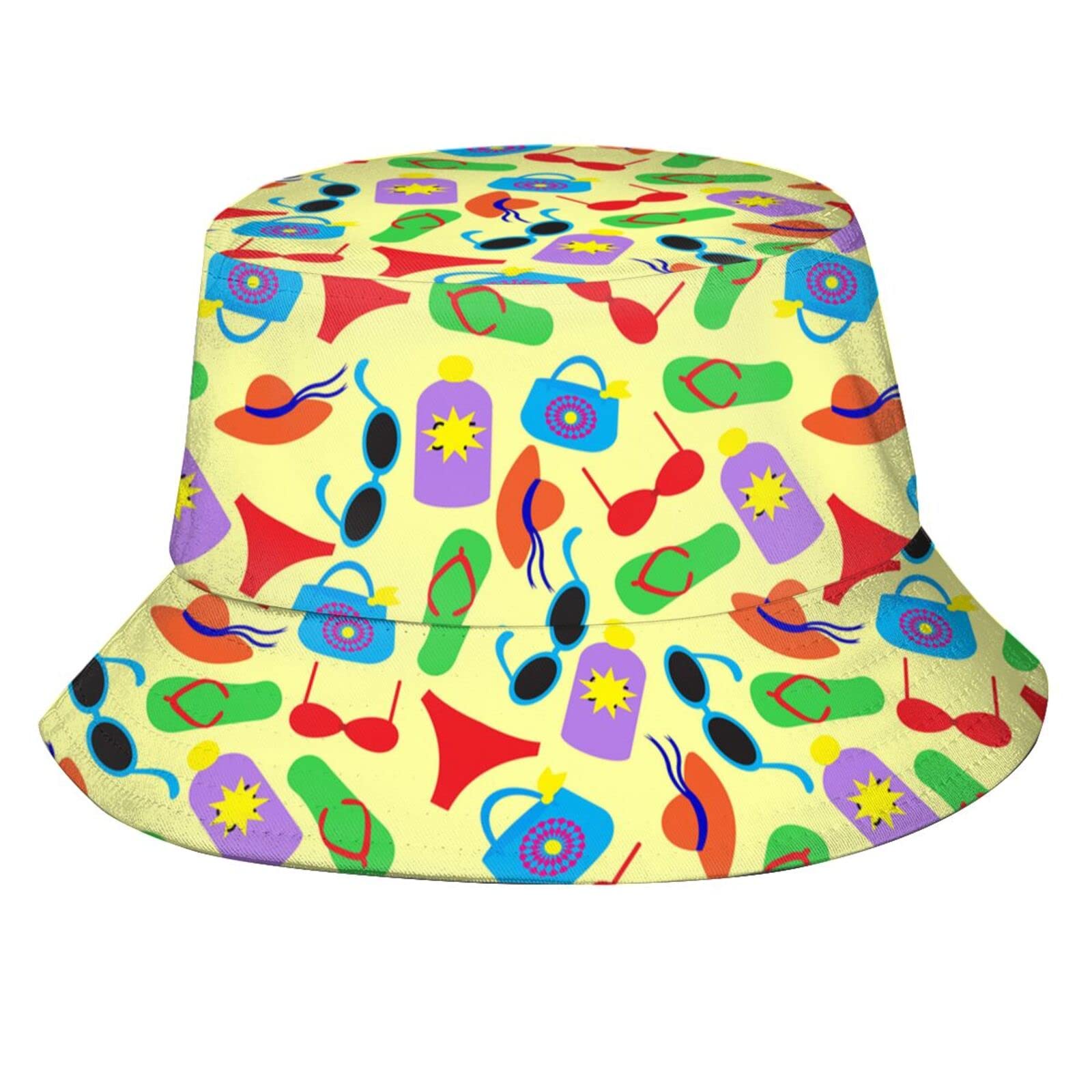 Swimming Pool Bucket Hat Summer Fisherman Hat with Print - Packable Beach Hat for Outdoor Travel, Poolside, and Beach Adventures