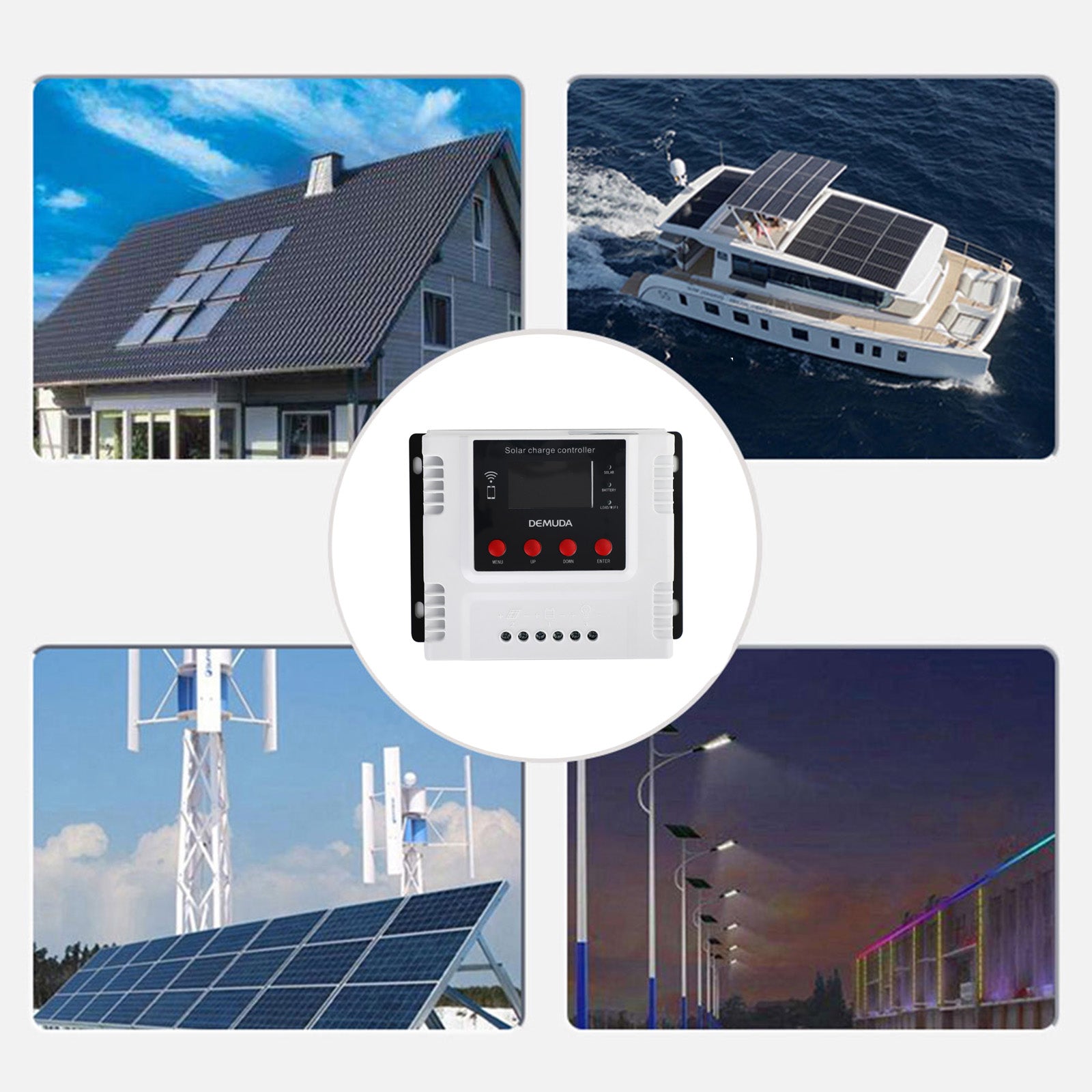 10A 60A 12V 24V 48V Solar Charge Controller with WiFi Monitoring - PWM LCD Regulator for Off-Grid Solar Systems, RV, Boat & Home Use