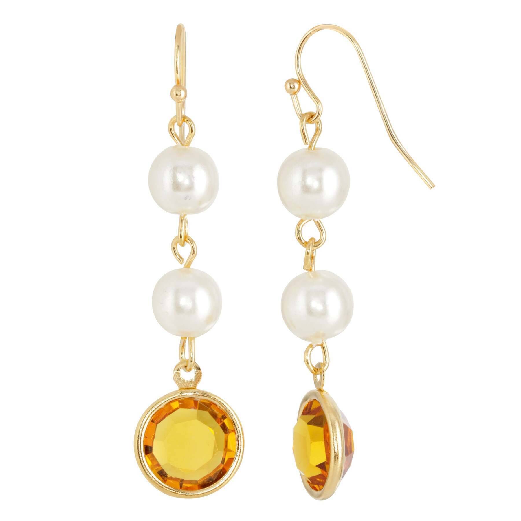 1928 Jewelry Channel Austrian Crystal & Faux Pearl Drop Earrings for Women - Elegant Dangle Earrings for Party, Wedding & Evening Wear