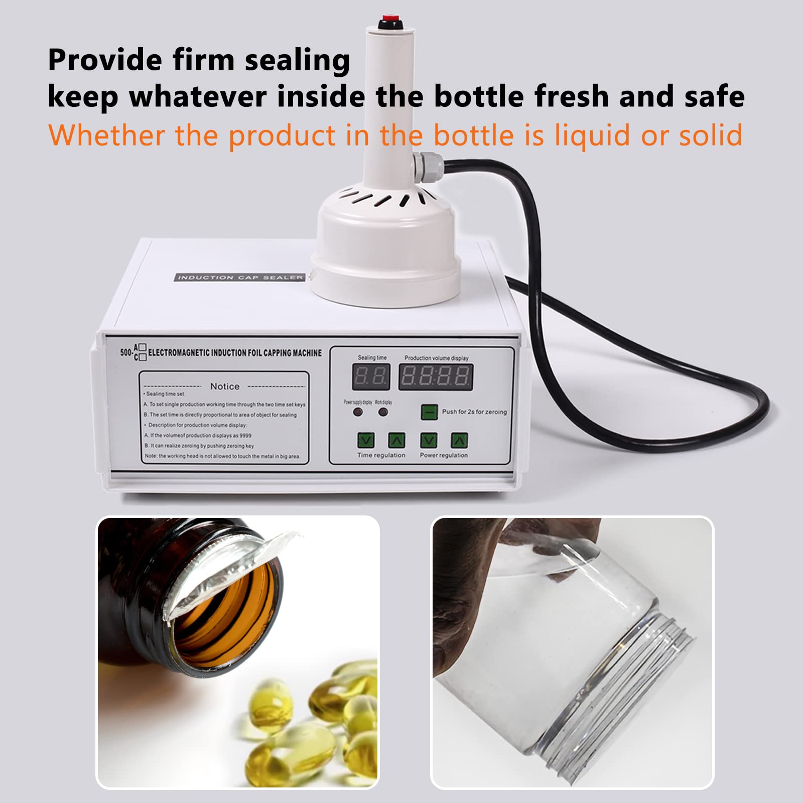 Premium Bottle Cap Sealer Machine - Manual Electromagnetic Induction Sealer for 20-100mm Plastic & Glass Bottles (500A-110V) - Ideal for Home Brewing, DIY Cosmetics & Small Business Packaging