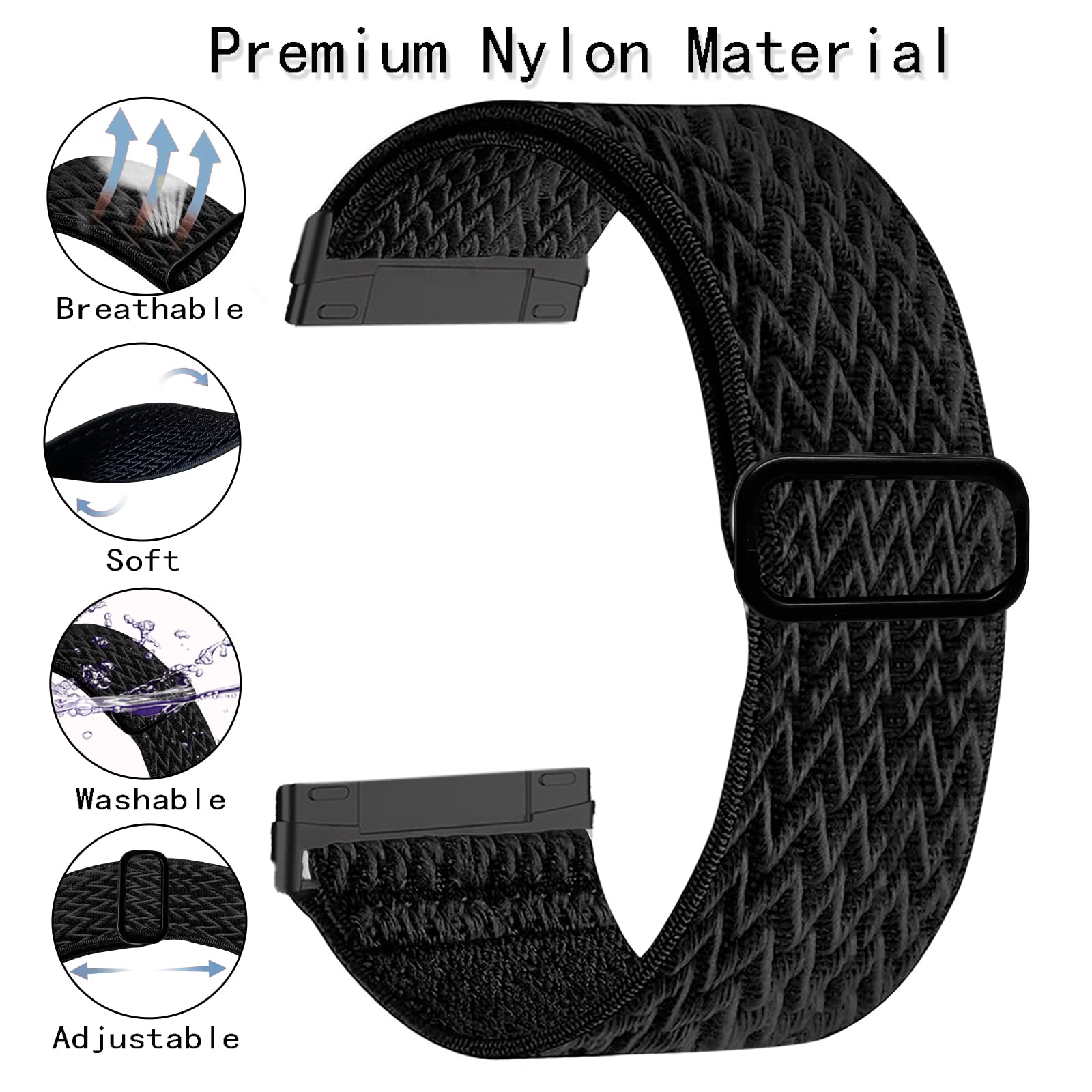 Stretchy Replacement Band for Fitbit Versa 3/Versa 4/Sense/Sense 2 - Soft Elastic Nylon Sport Strap Adjustable Wristband for Men & Women - Perfect for Workouts, Running & Daily Wear