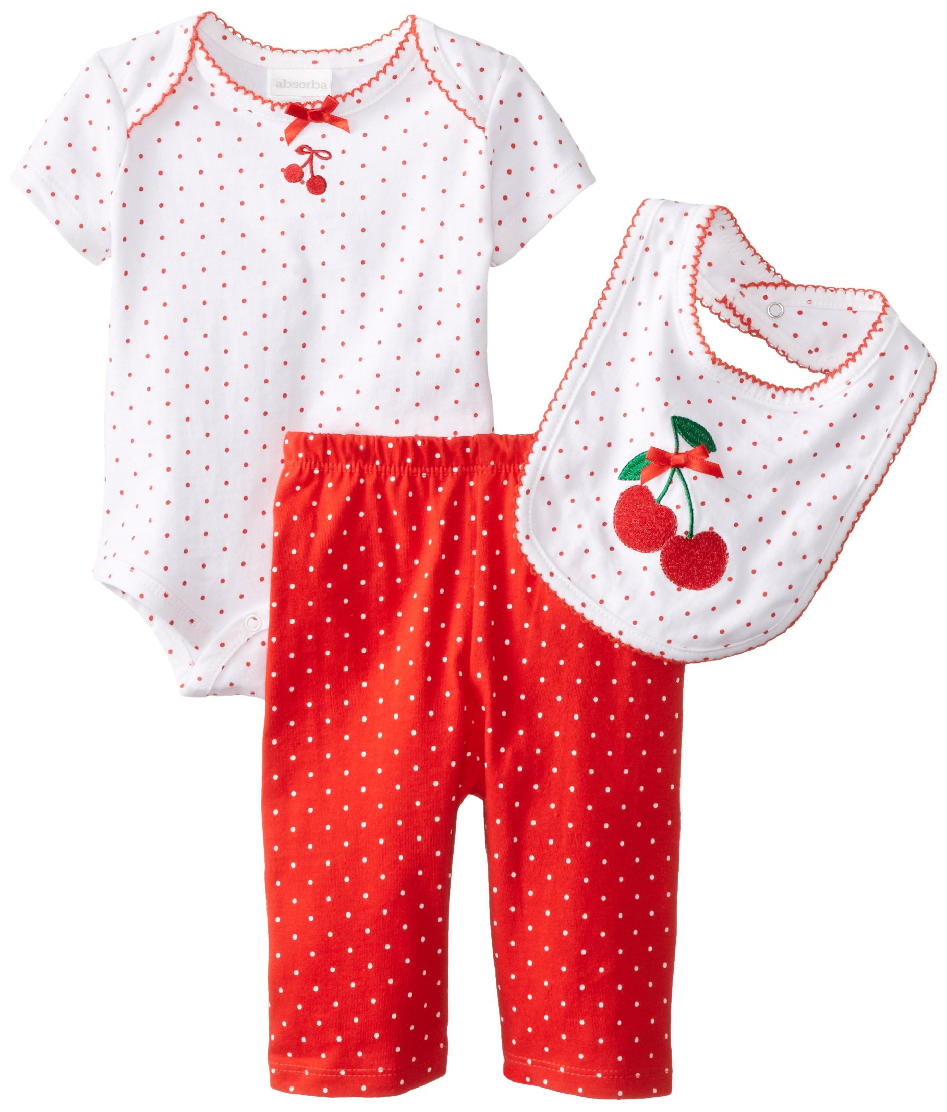 ABSORBA Baby Girls Newborn Cherry Print Pant Set with Bib - Adorable Outfit for Photos, Parties & Special Occasions