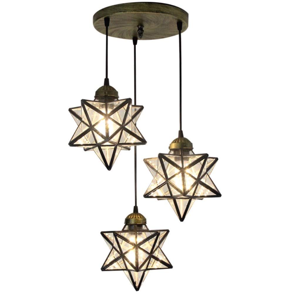 Teimi&Ritou 3-Light Round Base Moravian Star Chandelier - Iron Art Pendant Lamp with Transparent Glass for Dining Room, Living Room, Bedroom Lighting
