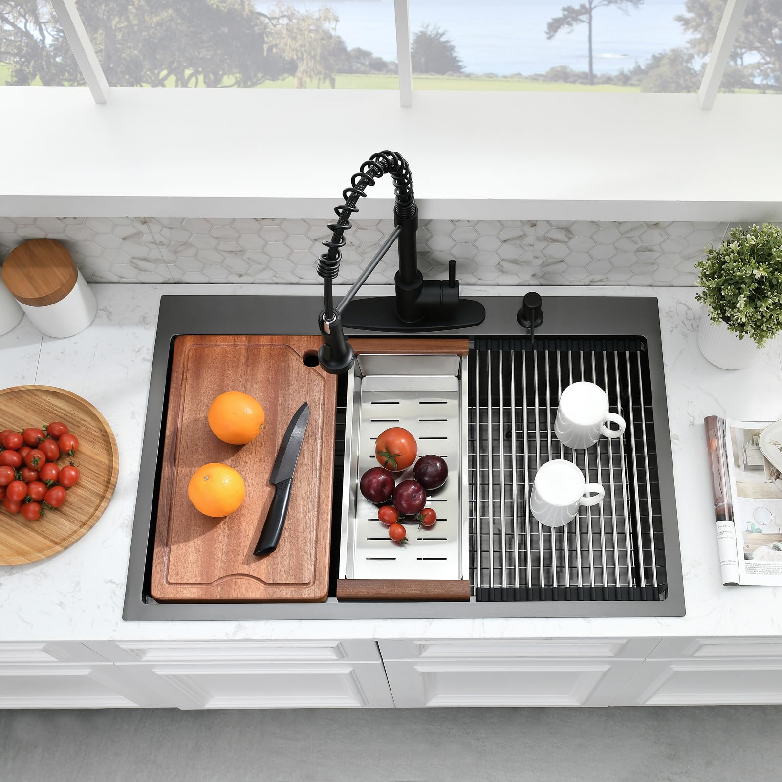 30×22 Inch Black Stainless Steel Kitchen Sink Drop In - 16 Gauge Heavy Duty 10