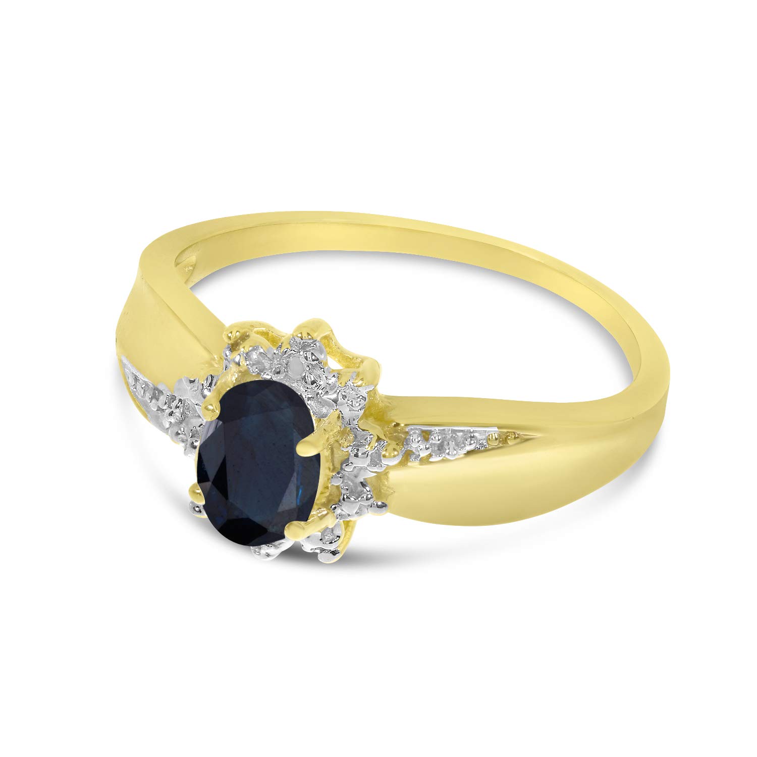 14K Yellow Gold Oval Sapphire and Diamond Ring for Women - Elegant Engagement, Wedding, Anniversary Jewelry Gift