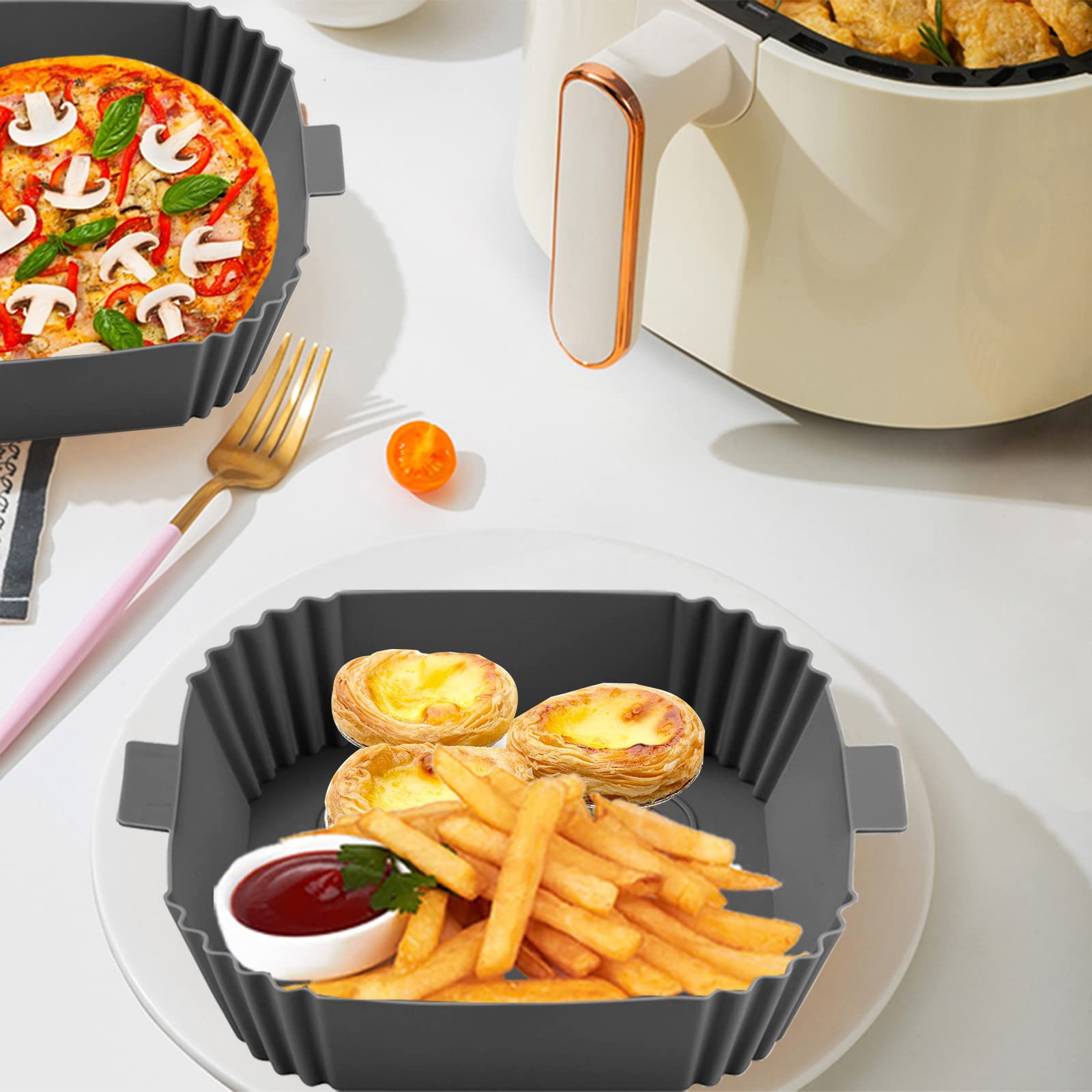 Reusable Square Silicone Air Fryer Liners - 2pcs Non-Stick Baking Accessories for Air Fryers, Perfect for Cooking, Roasting, and Baking Healthy Meals