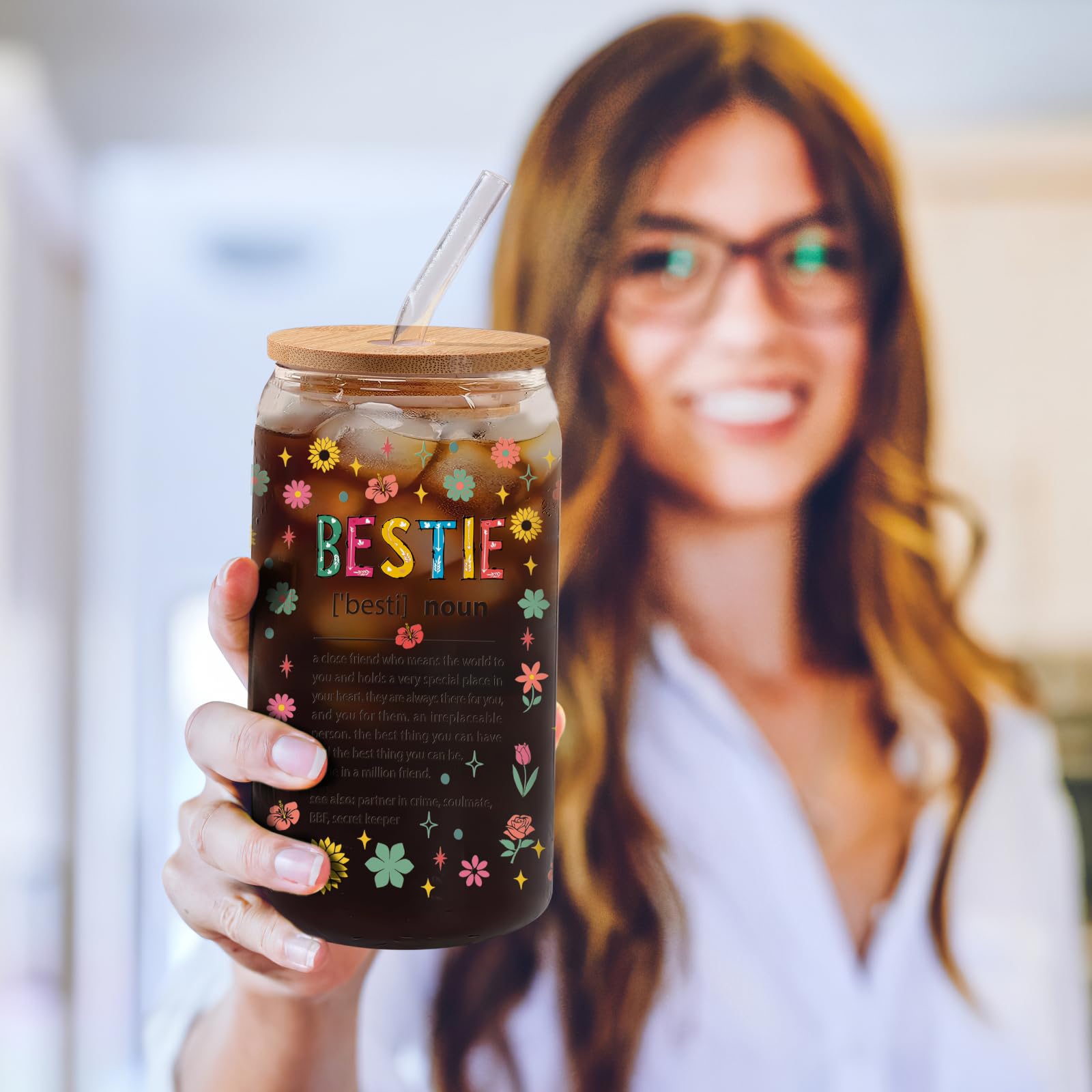 Funny Bestie Definition Glass - 16oz Insulated Tumbler for Women | Best Friend Gifts for Birthday, Christmas & Friendship | Cute BFF Present for Coffee, Tea & Drinks at Home or Office