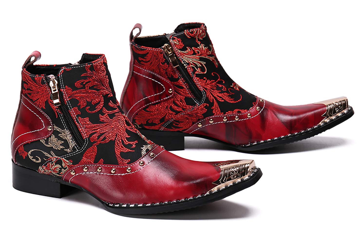 Santimon Men's Western Boots - Genuine Leather Dress Chelsea Boots with Stylish Zipper & Metal Toe | Comfortable Cowboy Boots for Casual Wear, Work & Outdoor Activities