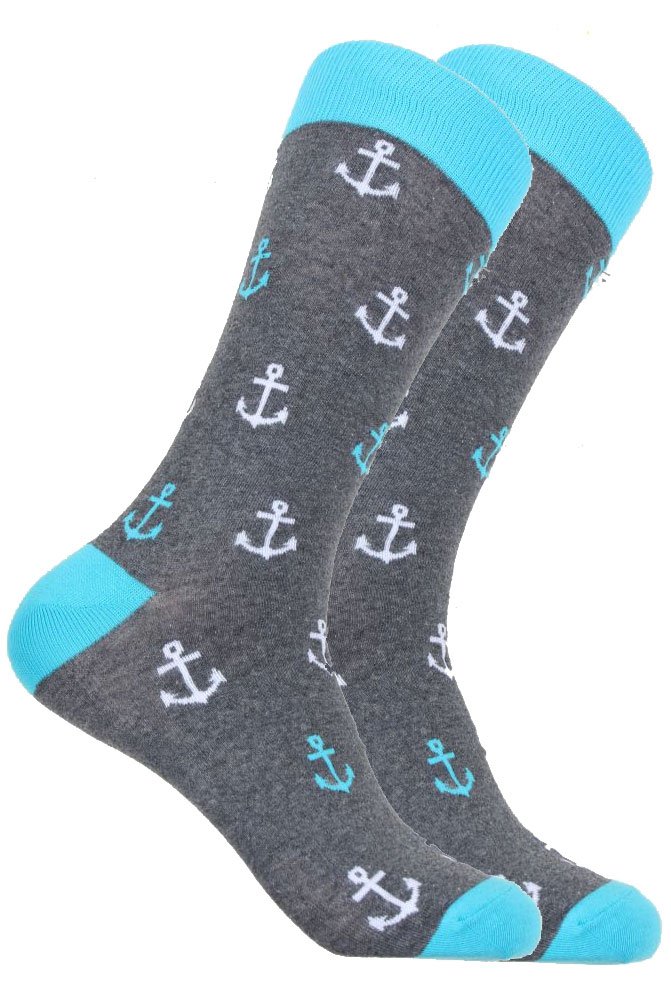 Men's Fashion Novelty Anchor Print Cotton Socks - Comfortable Crew Socks for Casual Wear, Nautical Style Gifts for Sailors & Beach Lovers