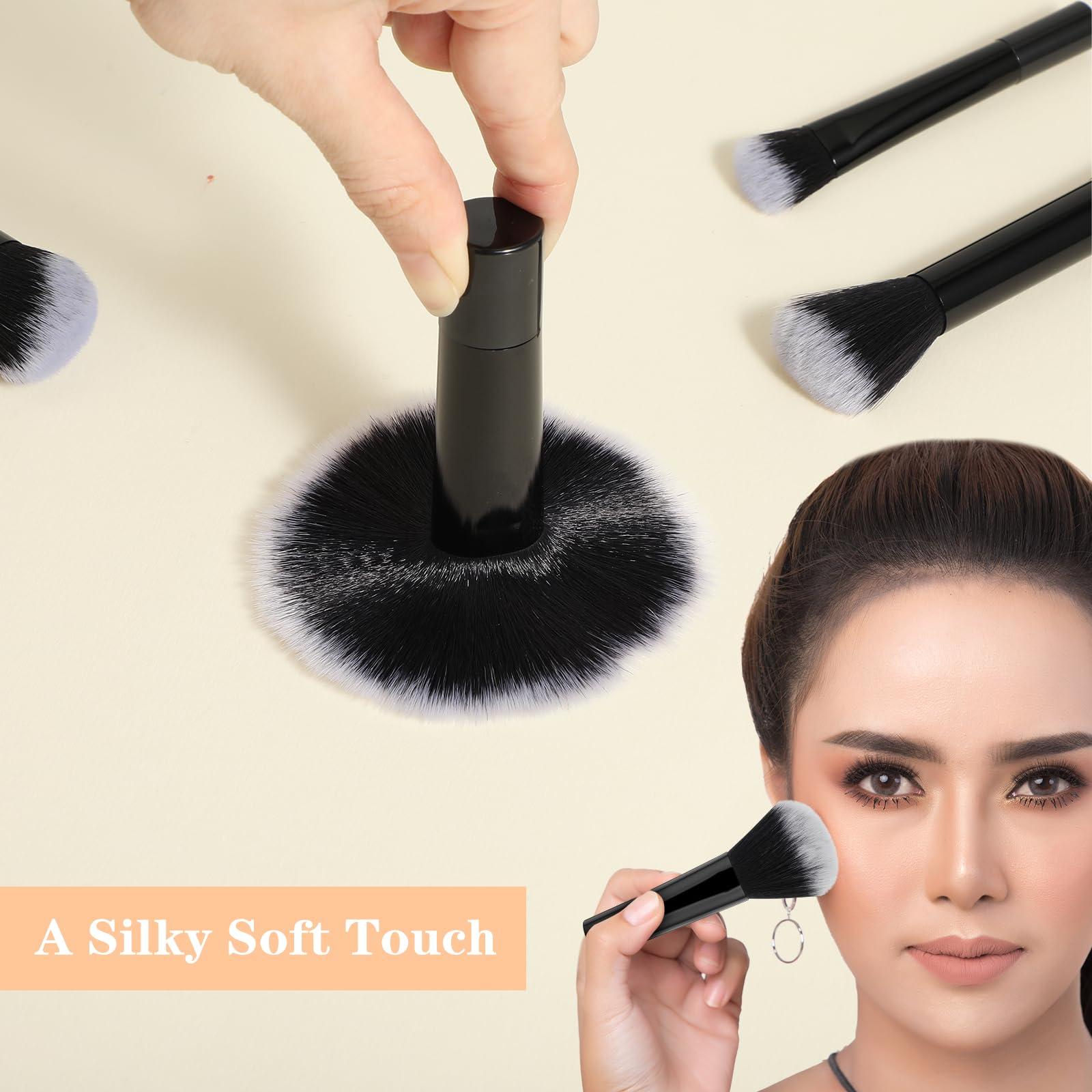 10 Pcs Professional Travel Makeup Brush Set - Black Mini Cosmetic Brushes with Pouch for Foundation, Blush, Powder & Eyeshadow | Portable Compact Size for On-the-Go Makeup & Travel Essentials