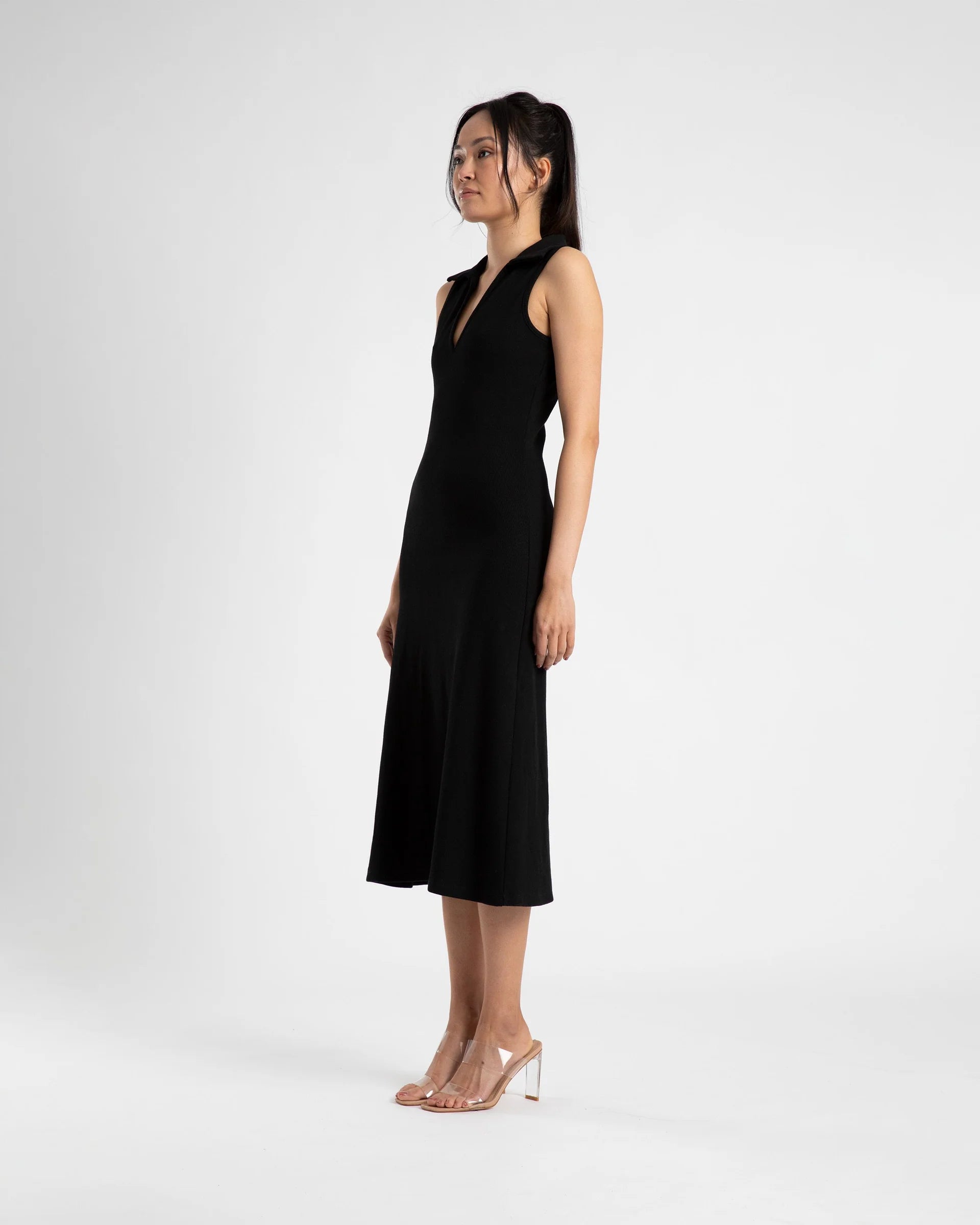 Stylish Collared V-Neck Striped Dress in Black & Cream - Perfect for Office Wear, Casual Outings & Special Occasions