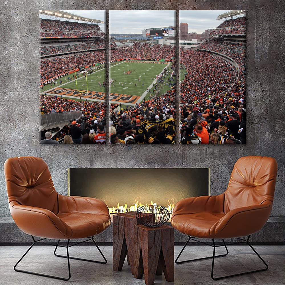 Cincinnati Bengals NFL Team 3-Piece Canvas Wall Art Set - Wooden Framed Football Stadium Decor (60
