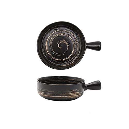 Japanese Hand-Painted Ceramic Salad Bowls - Microwave & Oven Safe Baking Bowls for Fruit, Soup, Cheese - Creative Kitchenware with Handle for Home & Restaurant Use