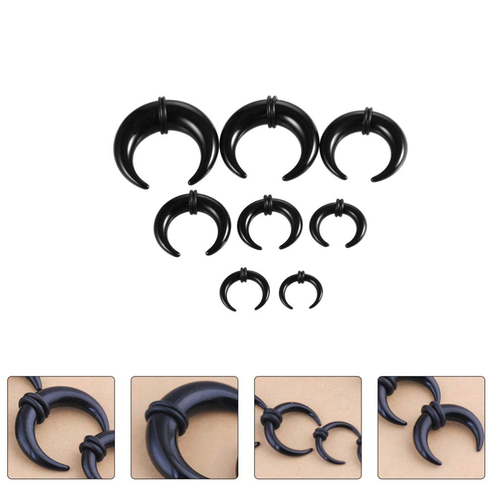 Happyyami 8pcs Acrylic Body Piercing Kit - Septum Horn Ear Expanders & Black Ear Stretching Kit for Men & Women | Body Jewelry for Gauge Stretching, Piercing Care & Alternative Fashion Style