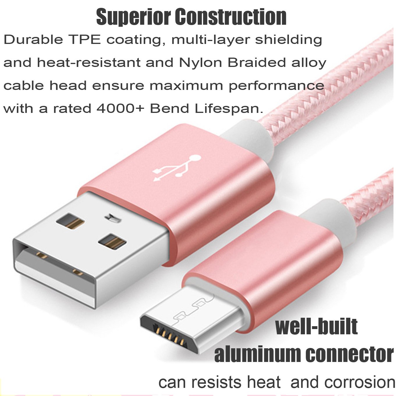3-Pack 5ft Micro USB Charger Cable - Compatible with Kindle Fire HD, Paperwhite, Touch, Keyboard & DX - Fast Charging USB 2.0 to Micro USB Cord for E-Readers, Tablets & Smartphones - Perfect for Home, Office & Travel Charging