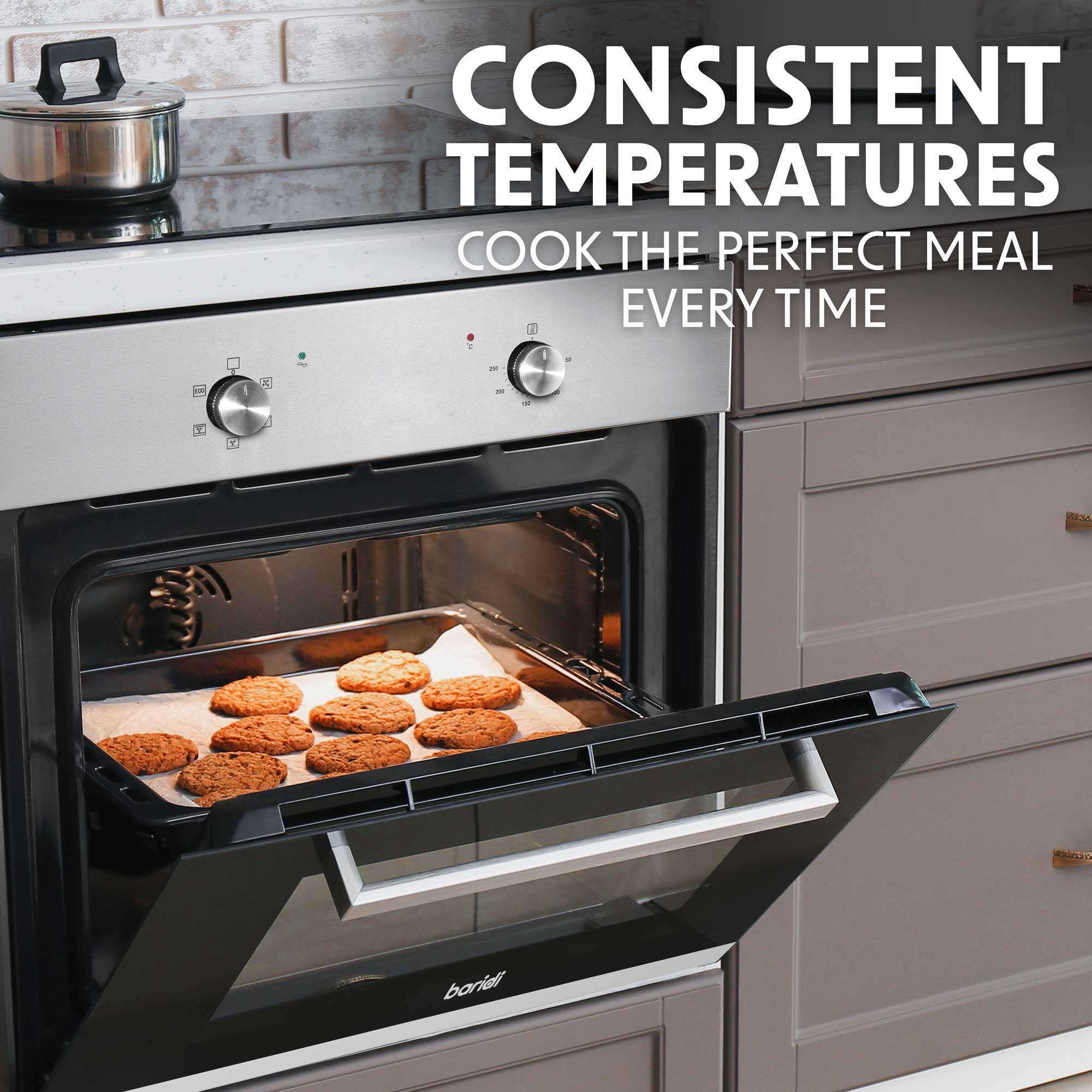 Baridi 4 Zone Ceramic Hob with 5 Function Fan Assisted Oven & Curved Glass Cooker Hood Bundle - DH187 | Premium Kitchen Appliance Set for Modern Homes | Perfect for Baking, Roasting & Cooking Family Meals