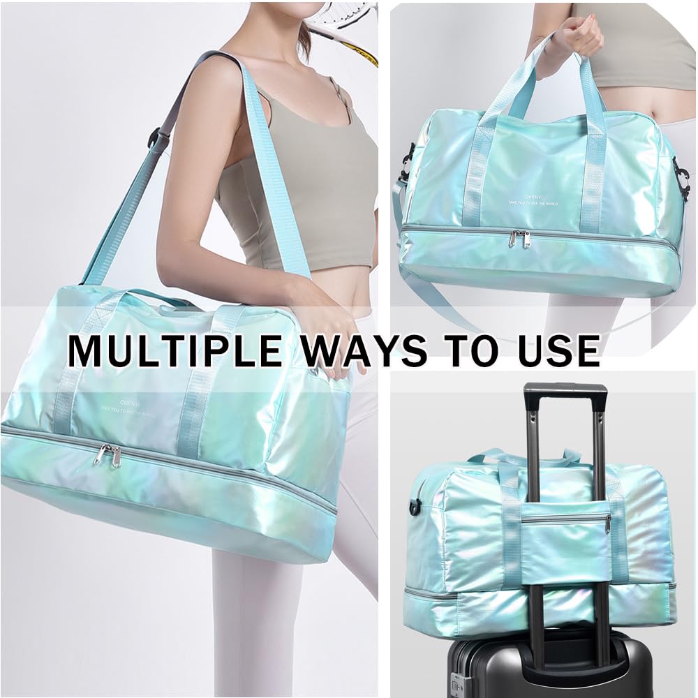 **Women's Gym Bag - Sports Travel Duffel with Toiletry & Shoe Compartment - Waterproof Wet Pocket for Yoga, Dance, Workout, Swim & Overnight Trips - Perfect for Women & Girls (Green)**    *(Use Case: Ideal for gym workouts, yoga classes, dance practice, swimming, travel, weekend getaways, and hospital visits.)*