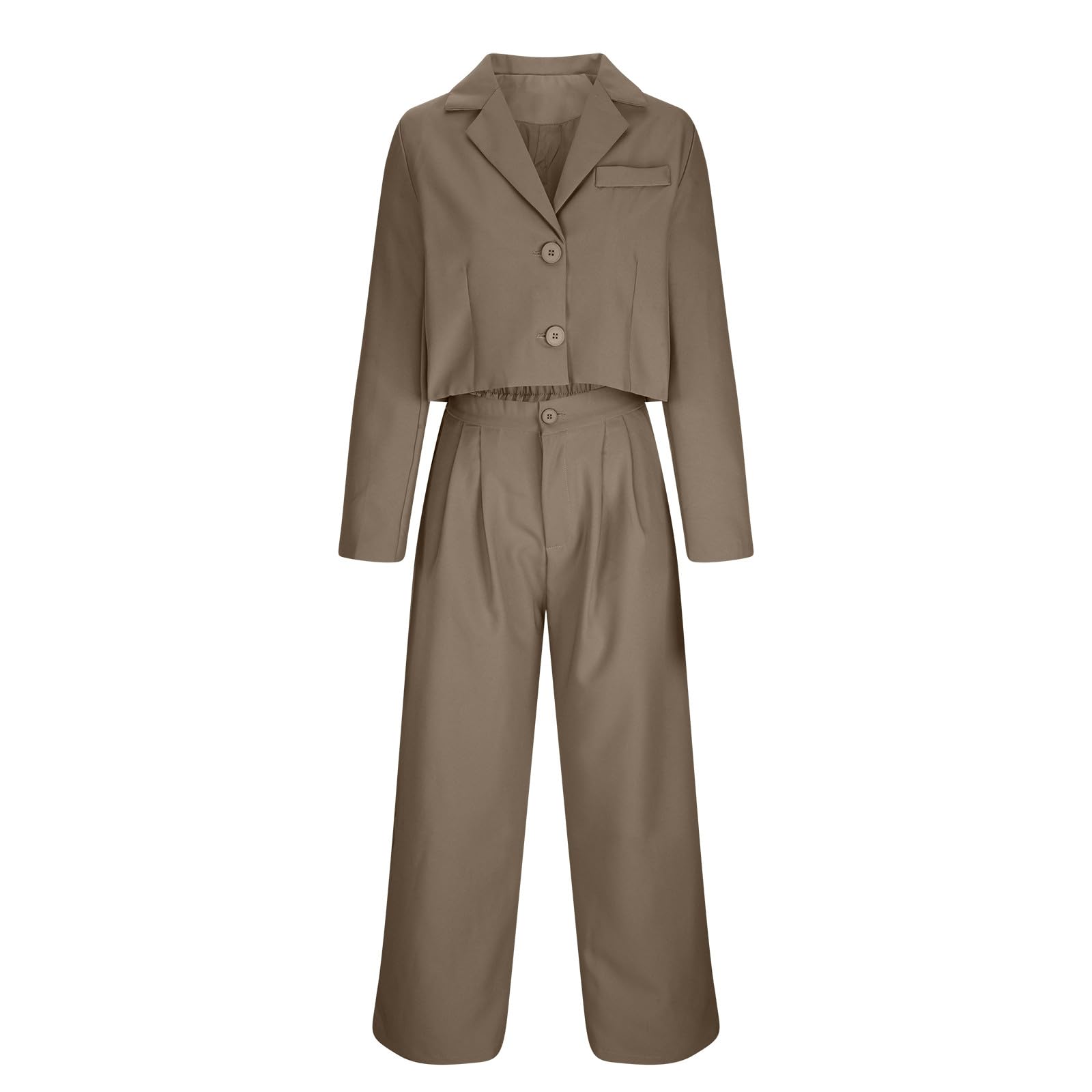 Women's Casual Two-Piece Suit Set - Blazer Jacket & Wide Leg Pants with Pockets | Lounge Wear, Office Outfit, Travel Matching Sets for Comfort & Style