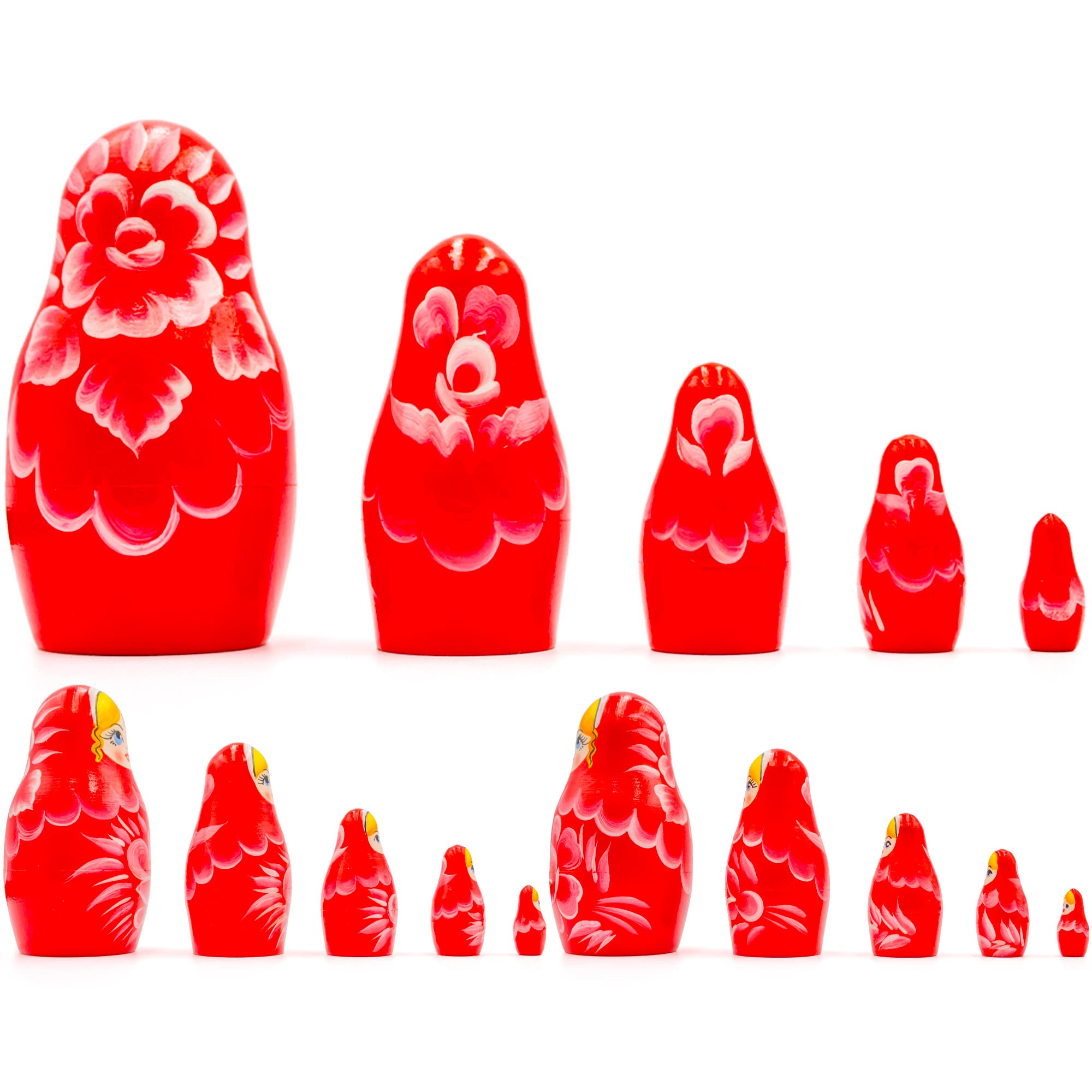 AEVVV Russian Nesting Dolls Set of 5 pcs - Hand-Painted Matryoshka Dolls for Home Decor, Gift Giving & Collectibles - Perfect for Red Themed Rooms, Kitchen Decor, Nursery, and Russian Culture Enthusiasts