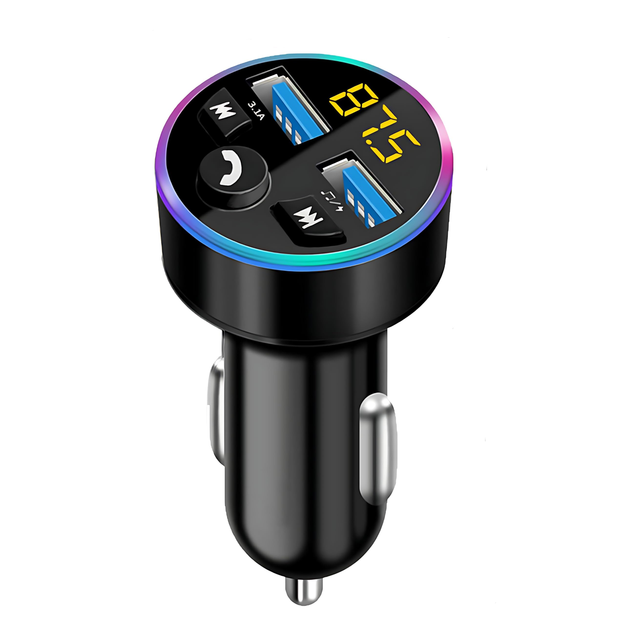 YCTech Bluetooth Car Charger Adapter with Dual USB Ports - Wireless FM Transmitter for iPhone 16/15/14 Pro Max/13 Plus & Samsung S25/S24 Ultra/S23/S22 - Hands-Free Calling & Music Streaming - Perfect for Road Trips & Daily Commutes