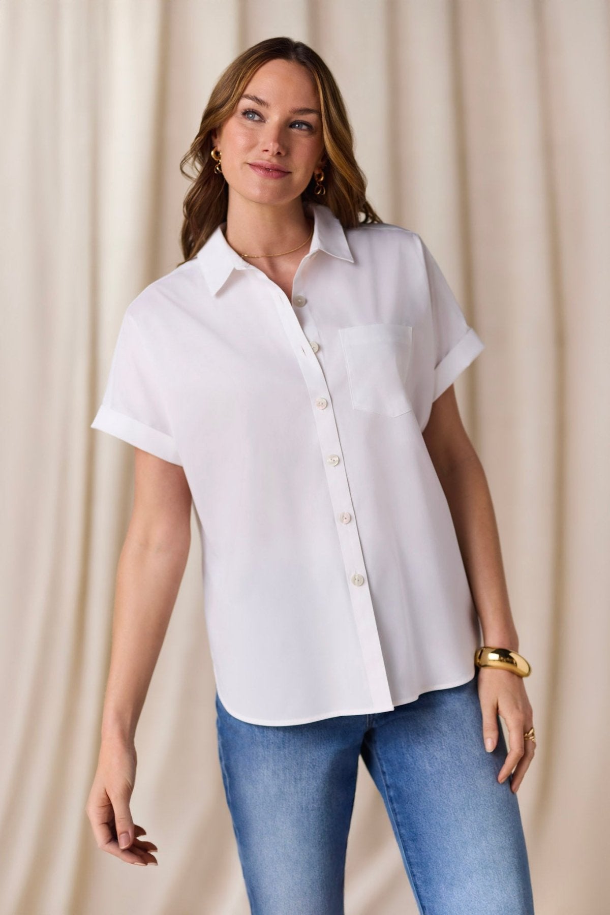 Abigail No Iron Stretch Short Sleeve Shirt - Wrinkle-Free Comfortable Blouse for Women | Perfect for Office, Travel & Casual Wear
