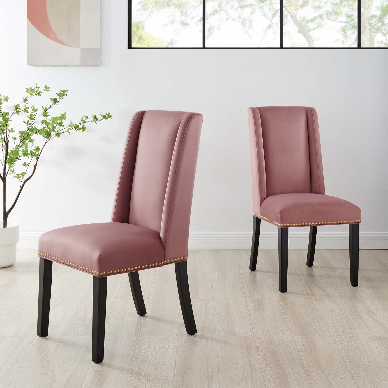 Modway EEI-5012-DUS Baron Performance Velvet Dining Chairs - Set of 2, Dusty Rose - Modern Upholstered Seating for Dining Room, Kitchen, or Breakfast Nook