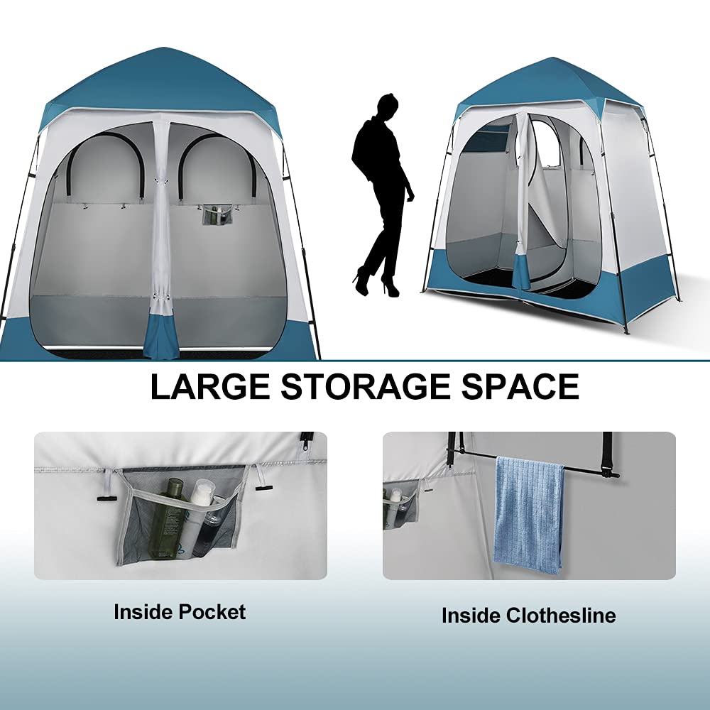 VINGLI 2 Room Pop Up Shower Tent - 7.5 FT Portable Privacy Changing Shelter with Carrying Bag for Camping, Beach, Outdoor Toilet & Indoor Use | Instant Setup, Durable & Water-Resistant | Perfect for Camping Trips, Beach Changing & Emergency Shelters