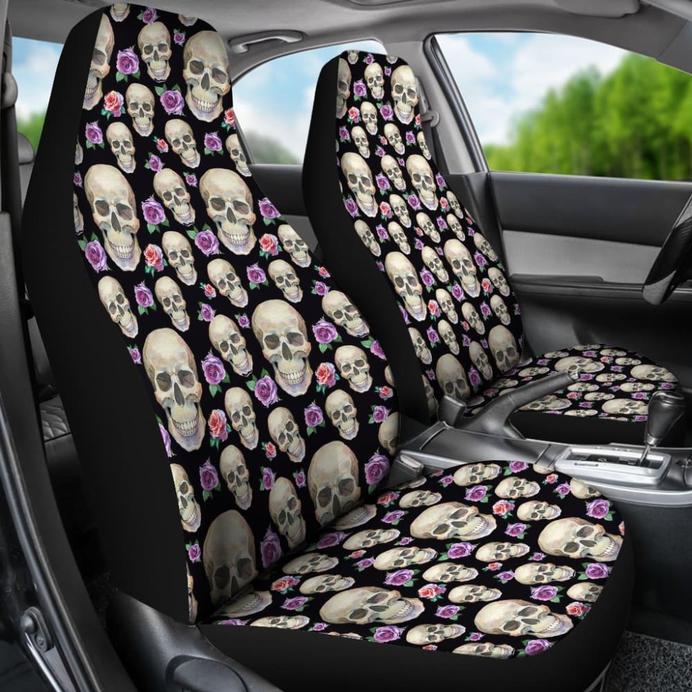 Black Skull and Rose Car Seat Covers - Premium Universal Fit for Cars, Trucks & SUVs - Gothic Style Auto Accessories for Protection & Style Upgrade