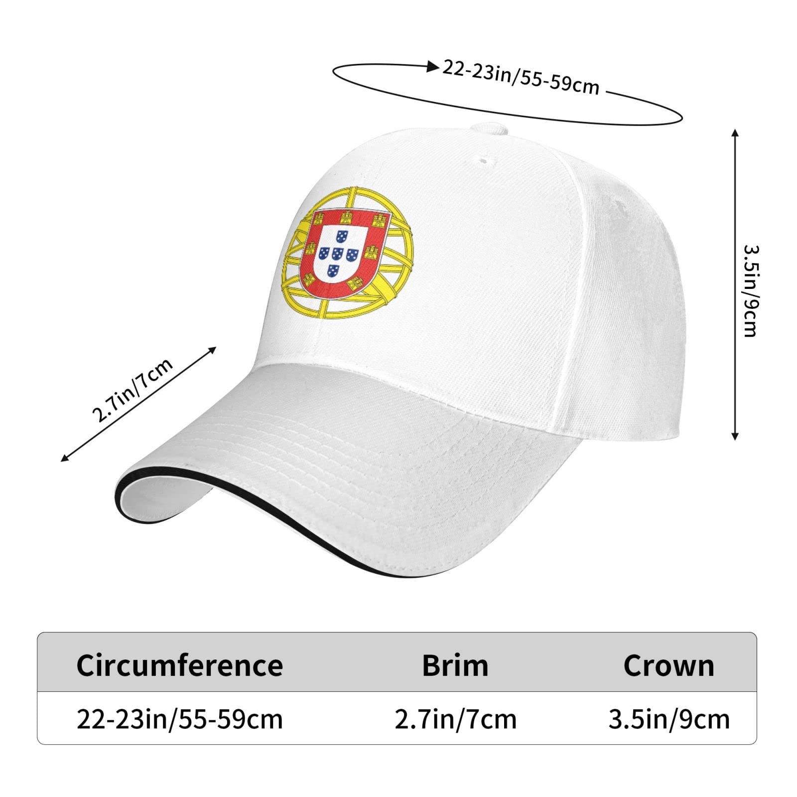 Portugal Coat of Arms Baseball Cap for Men & Women - Classic Duck Bill Sandwich Hat in Plain Black | Perfect for Soccer Games, Travel & Casual Outfits