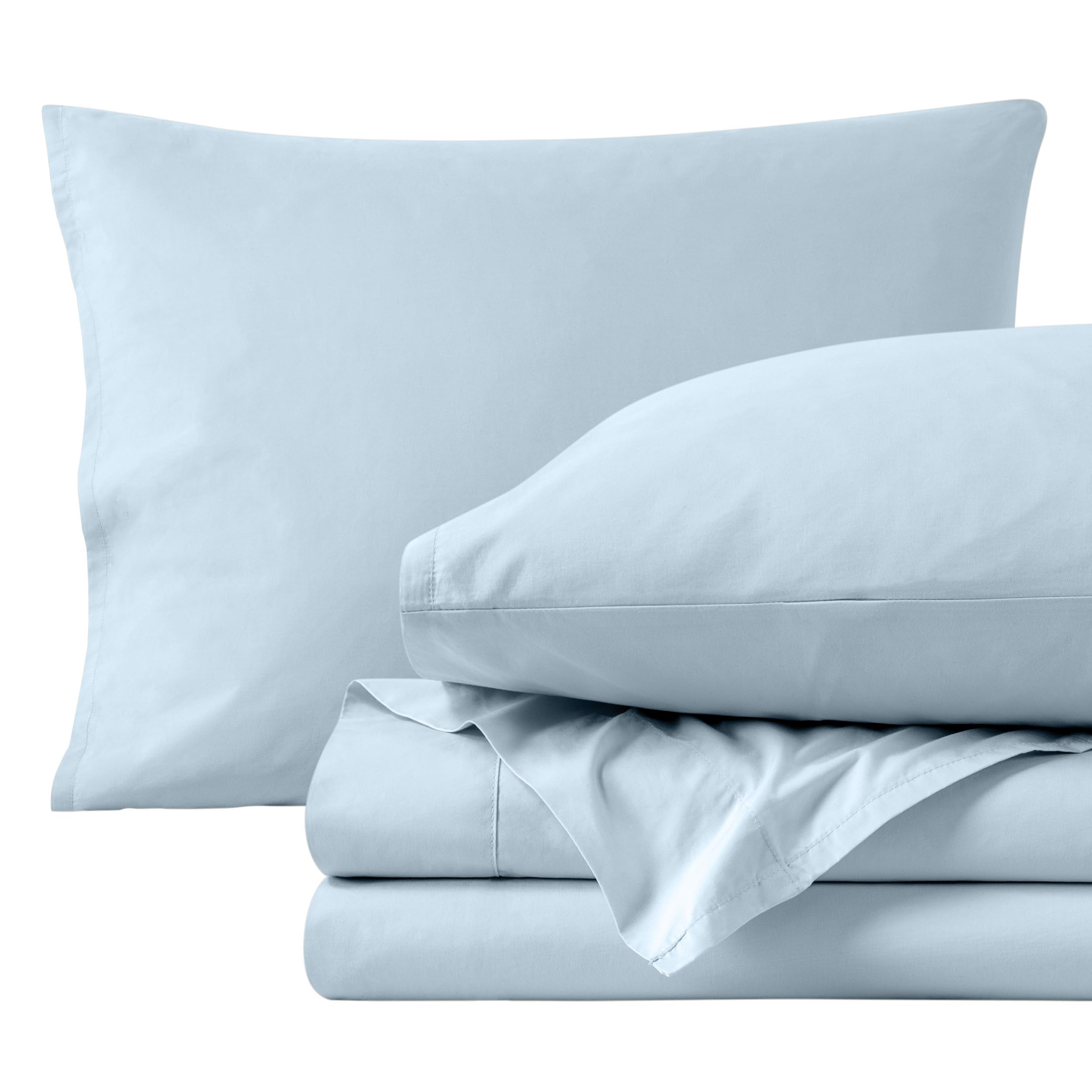 Bare Home 100% Organic Cotton Queen Sheet Set - 300 Thread Count Percale Weave - Lightweight & Breathable Bed Sheets & Pillowcases - Queen Size Winter Blue - Perfect for All-Season Comfort & Luxury Bedroom Decor