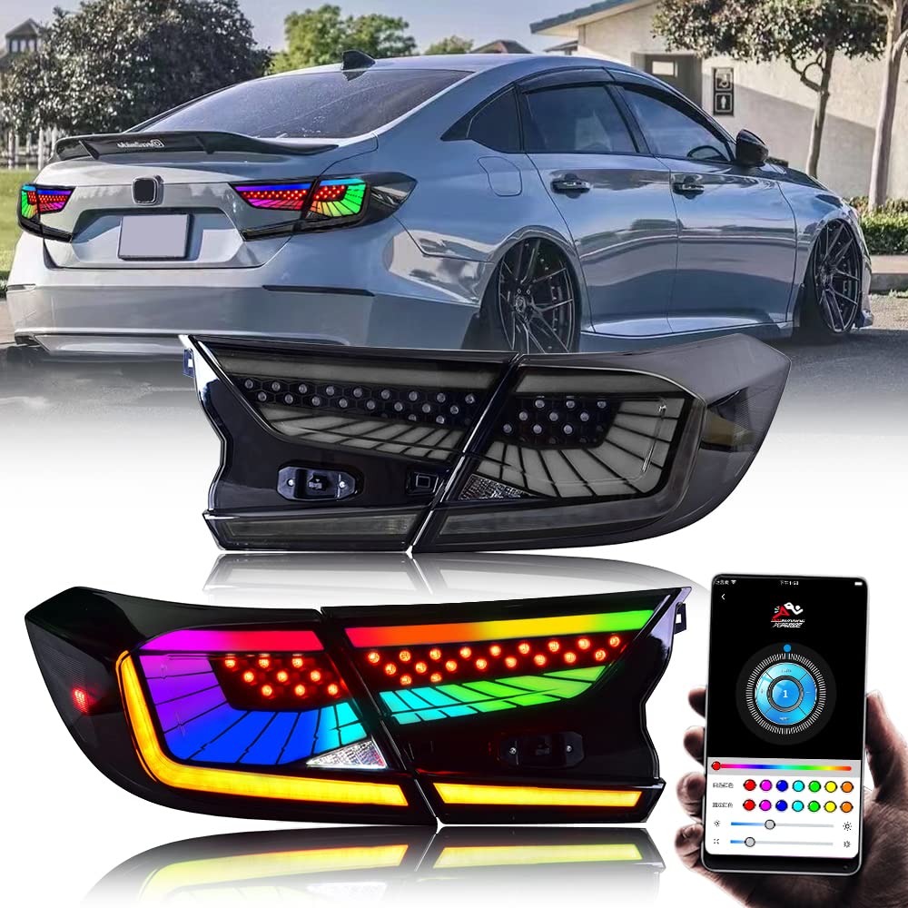2018-2022 Honda Accord Tail Lights - Sequential LED Rear Light Assembly Compatible with EX/EX-L/LX/Sport/Touring/Hybrid Models | 10th Gen Custom Replacement Accessories (Starry Sky Red) | Enhanced Night Visibility & Style Upgrade for Daily Driving & Car Shows