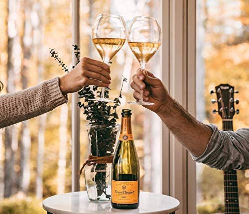 Veuve Clicquot Champagne Flute Glasses Set of 2 - 280ml Clear Crystal Flutes for Elegant Toasting, Wedding Receptions & Luxury Celebrations