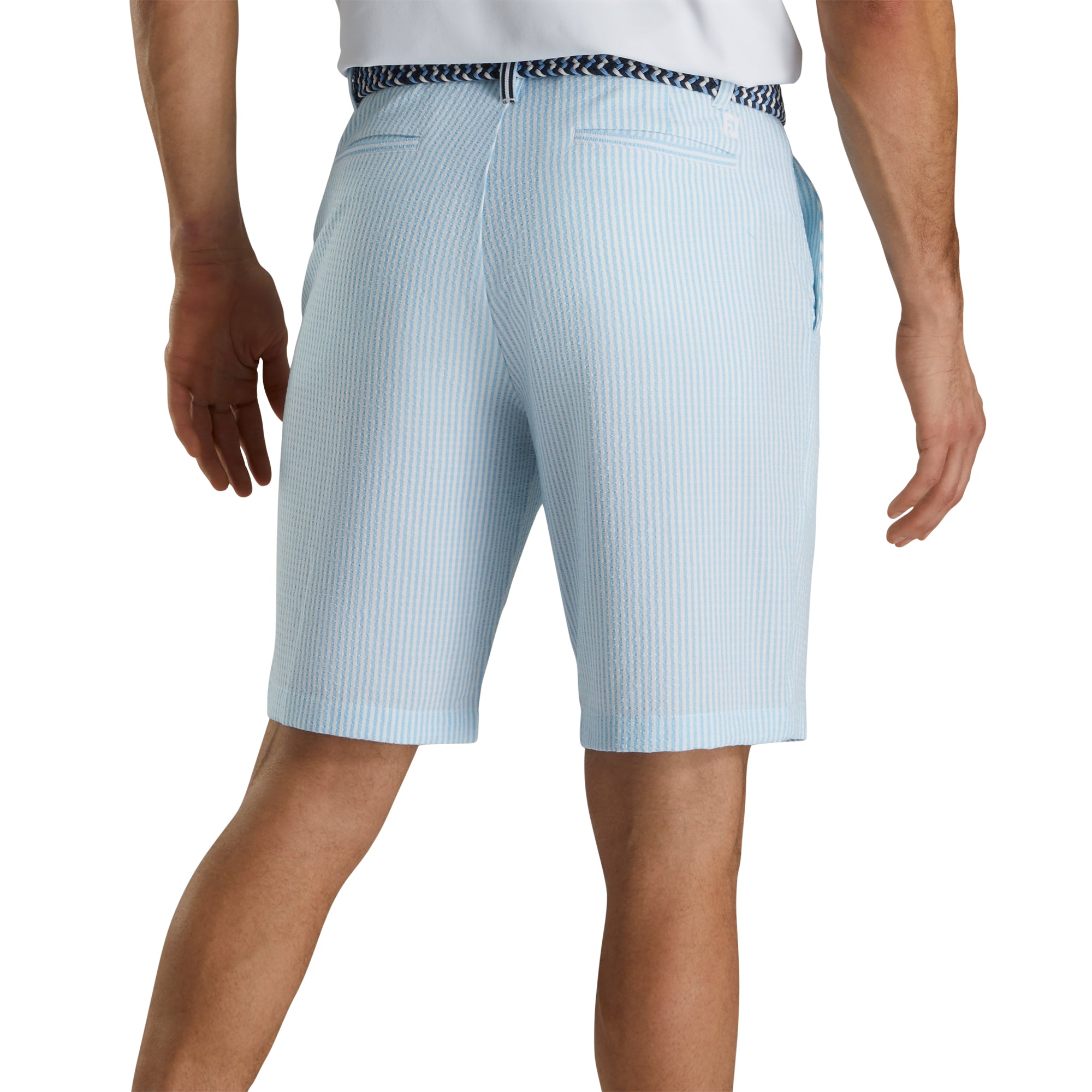 FootJoy Southern Living Performance Seersucker Blue & White Men's Golf Shorts - Lightweight & Breathable for Summer Golfing & Casual Wear