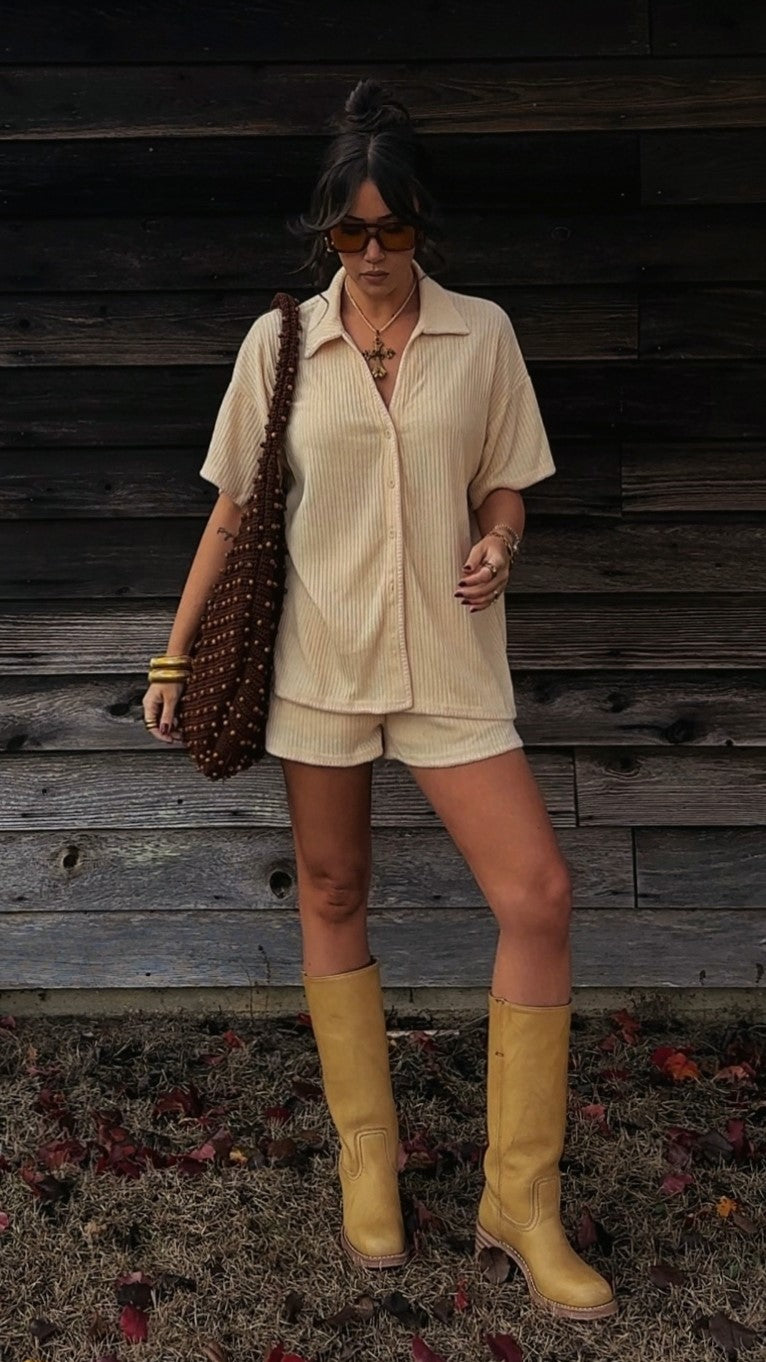 Eden Knit Top and Shorts Set for Women - Soft Yellow Summer Outfit | Perfect for Casual Wear, Beach Vacation & Lounge