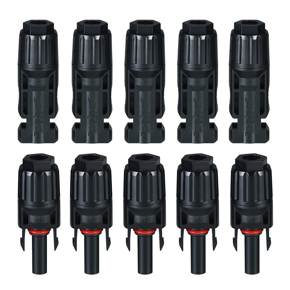 EXCLUZO 10 Pairs Solar Panel Connectors - MC4 Male & Female Waterproof Connectors with Spanner Tool for Solar Energy Systems - Perfect for RV, Off-Grid, and Home Solar Panel Installations